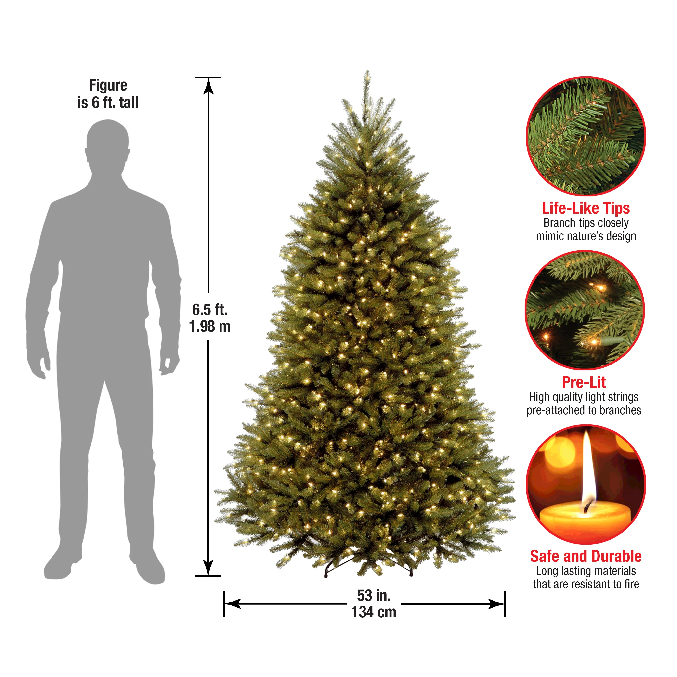6.5 ft. Pre-Lit Dunhill Fir Tree with PowerConnect Clear Lights, Plug-In - Image 4