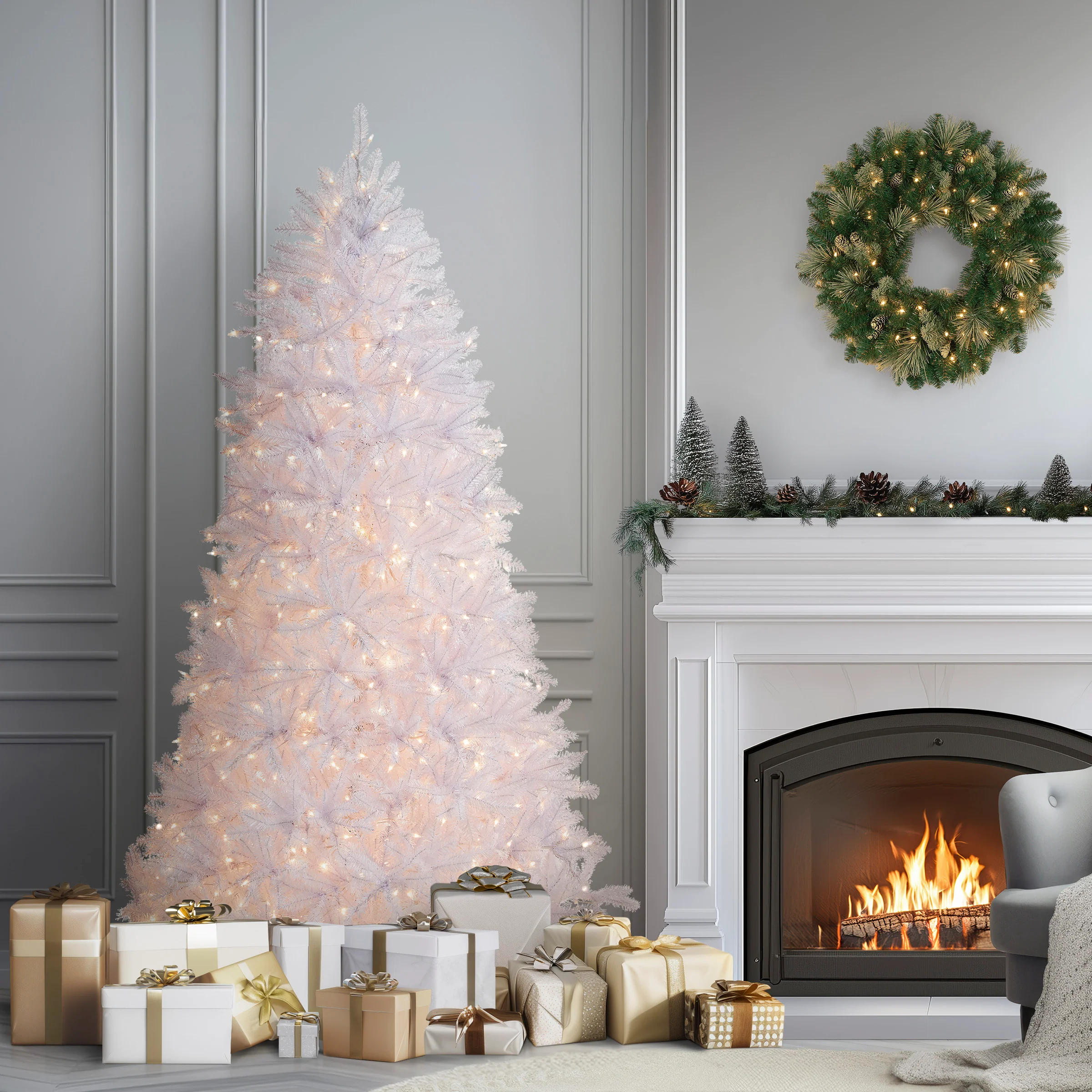 6.5 ft. Pre-Lit Dunhill Fir White Tree with Clear Lights, Plug-In - Image 2