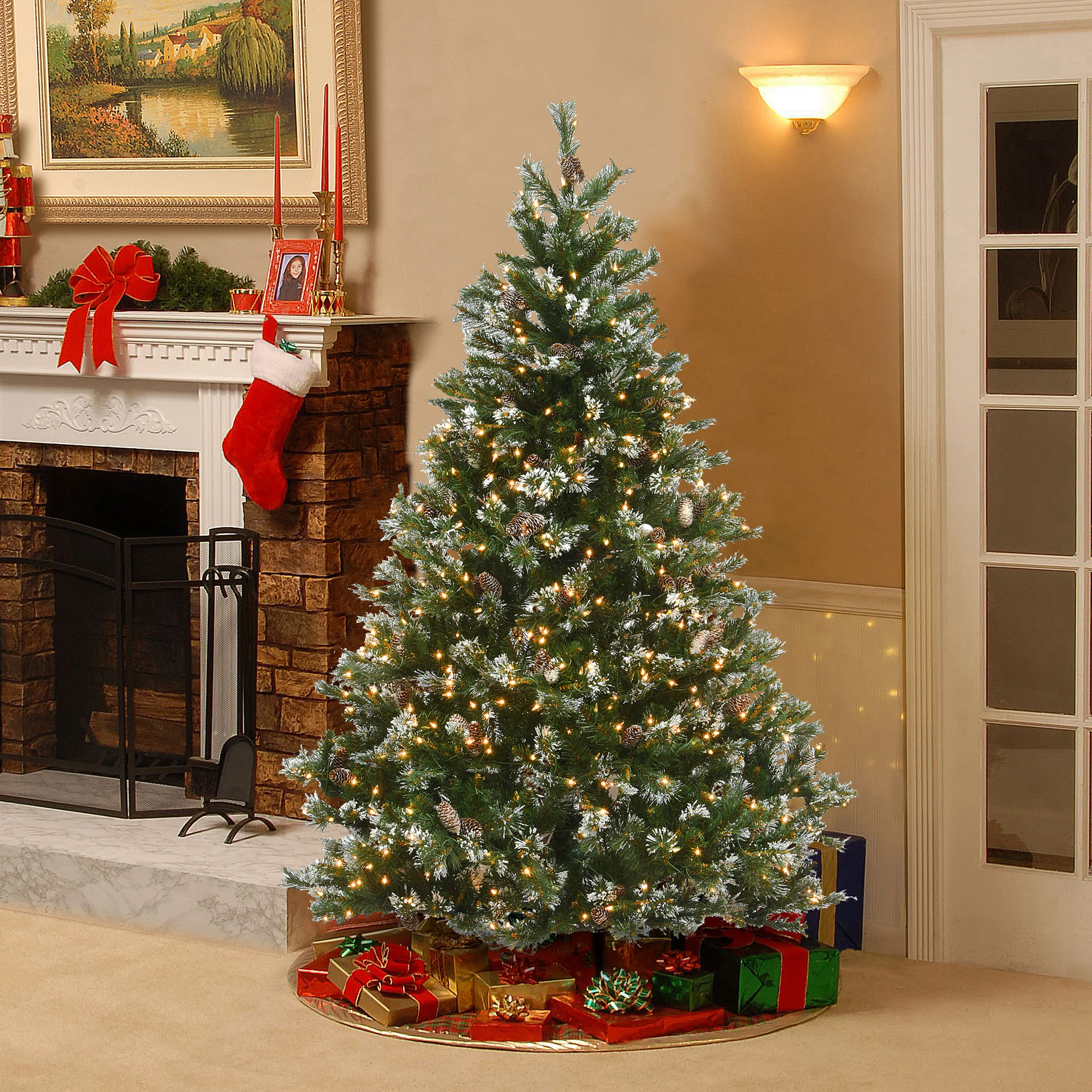 6.5 ft. Pre-Lit Glittery Pine Tree with Clear Lights - Image 2