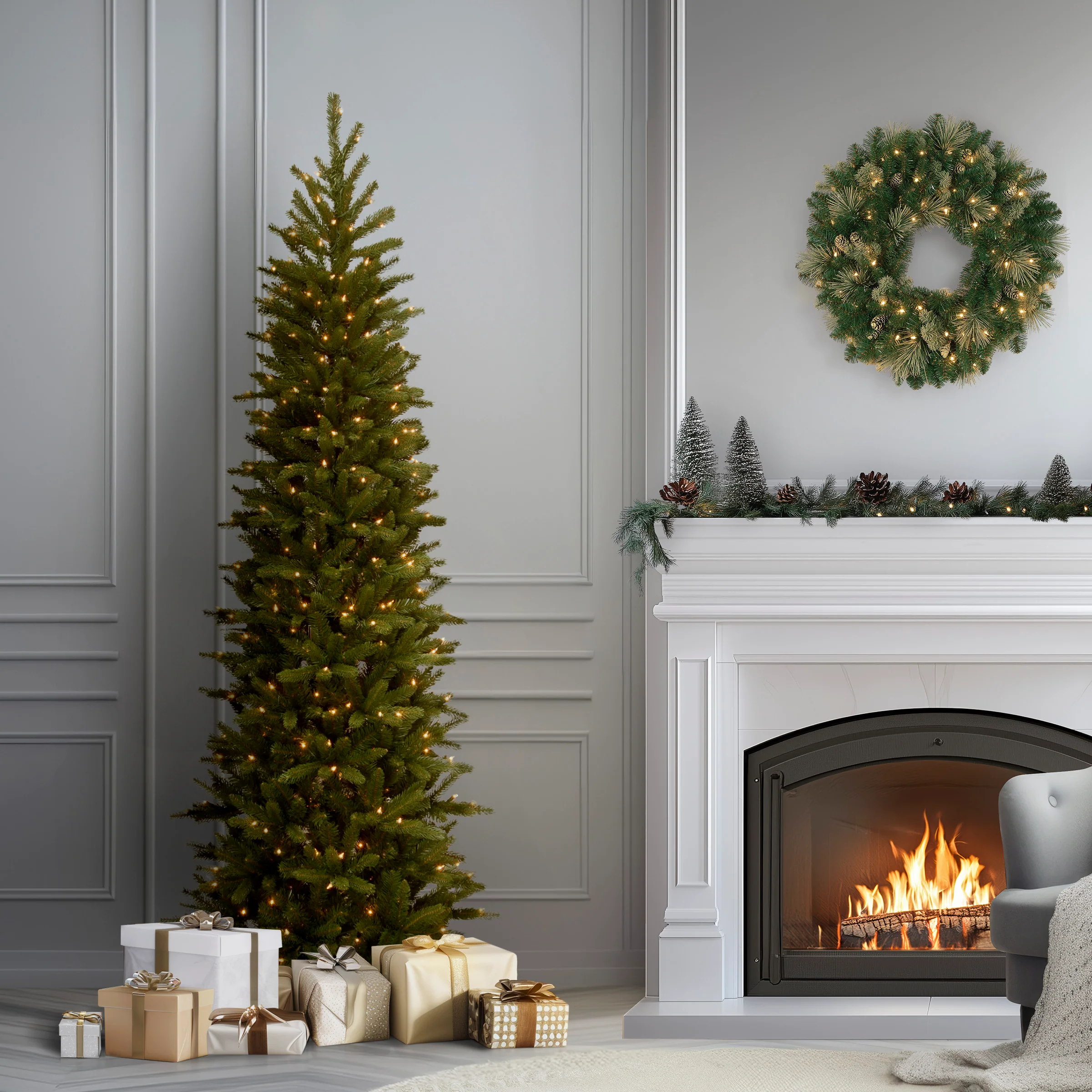 6.5 ft. Pre-Lit Grande Fir Pencil Slim Tree with Clear Lights, Plug-In - Image 2