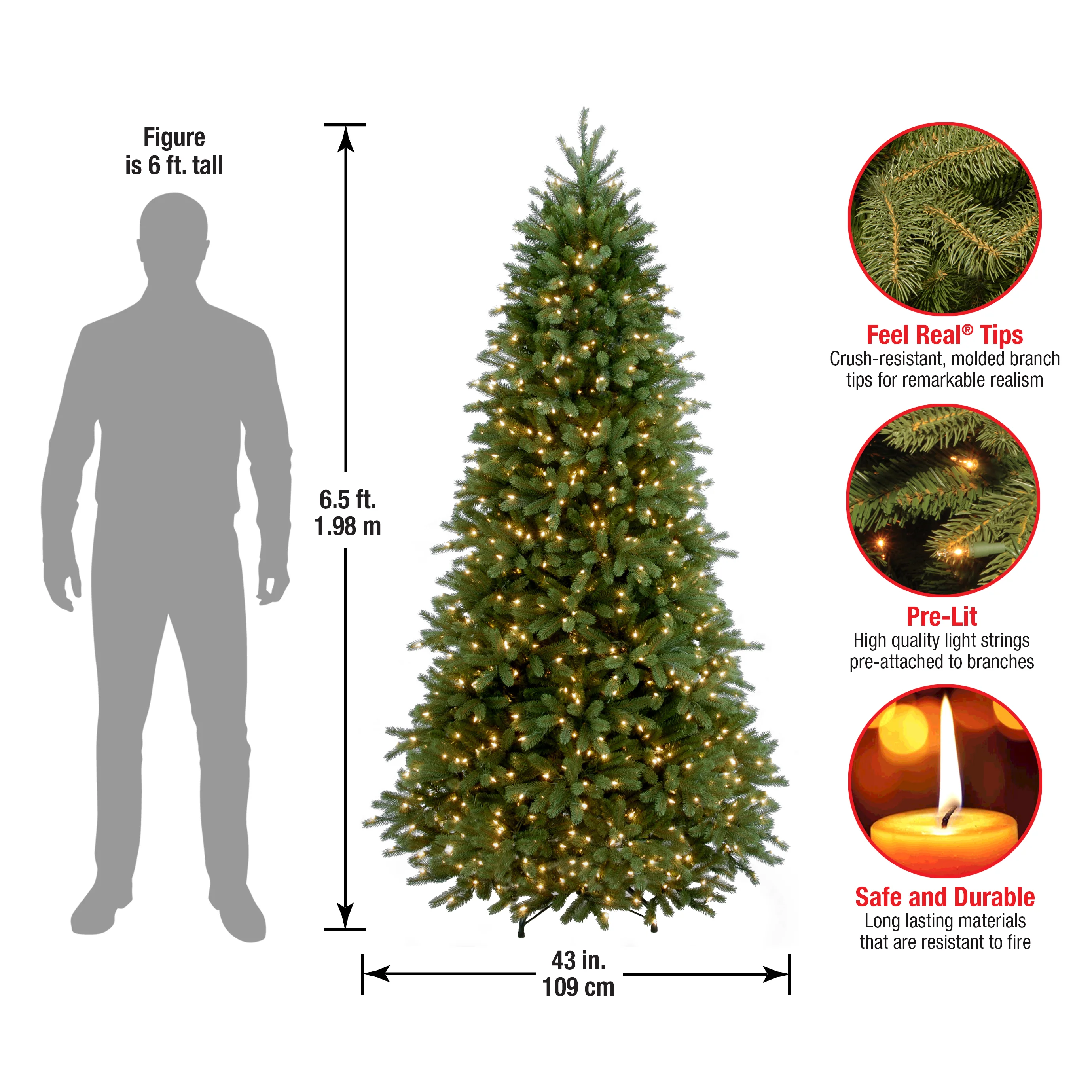 6.5 ft. Pre-Lit Jersey Fraser Fir Slim Tree with Clear Lights, Plug-In - Image 7