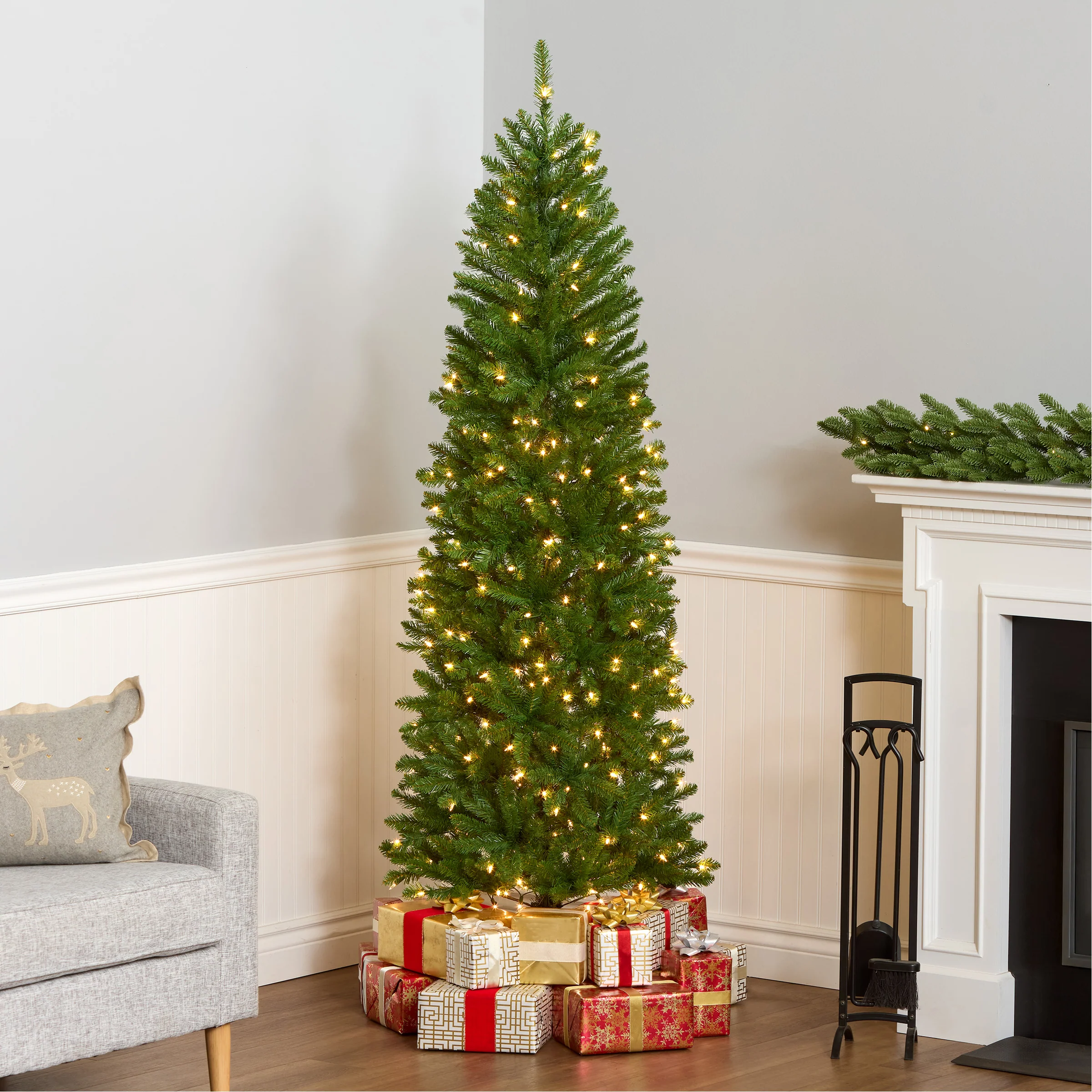 6.5 ft. Pre-Lit Kingswood Fir Pencil Tree with Clear Lights - Image 2