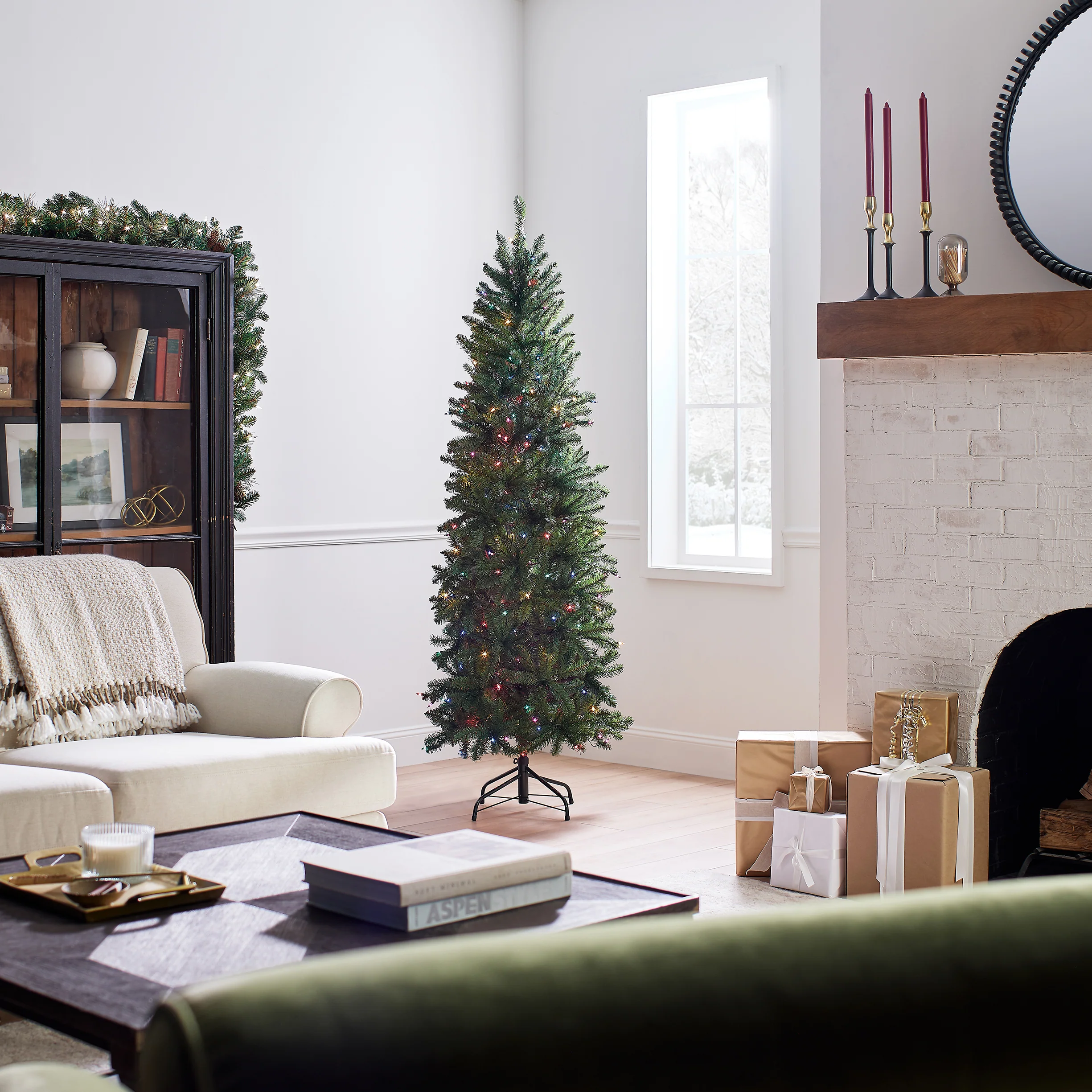 6.5 ft. Pre-Lit Kingswood Fir Pencil Tree with Multicolor Lights, Plug-In - Image 6