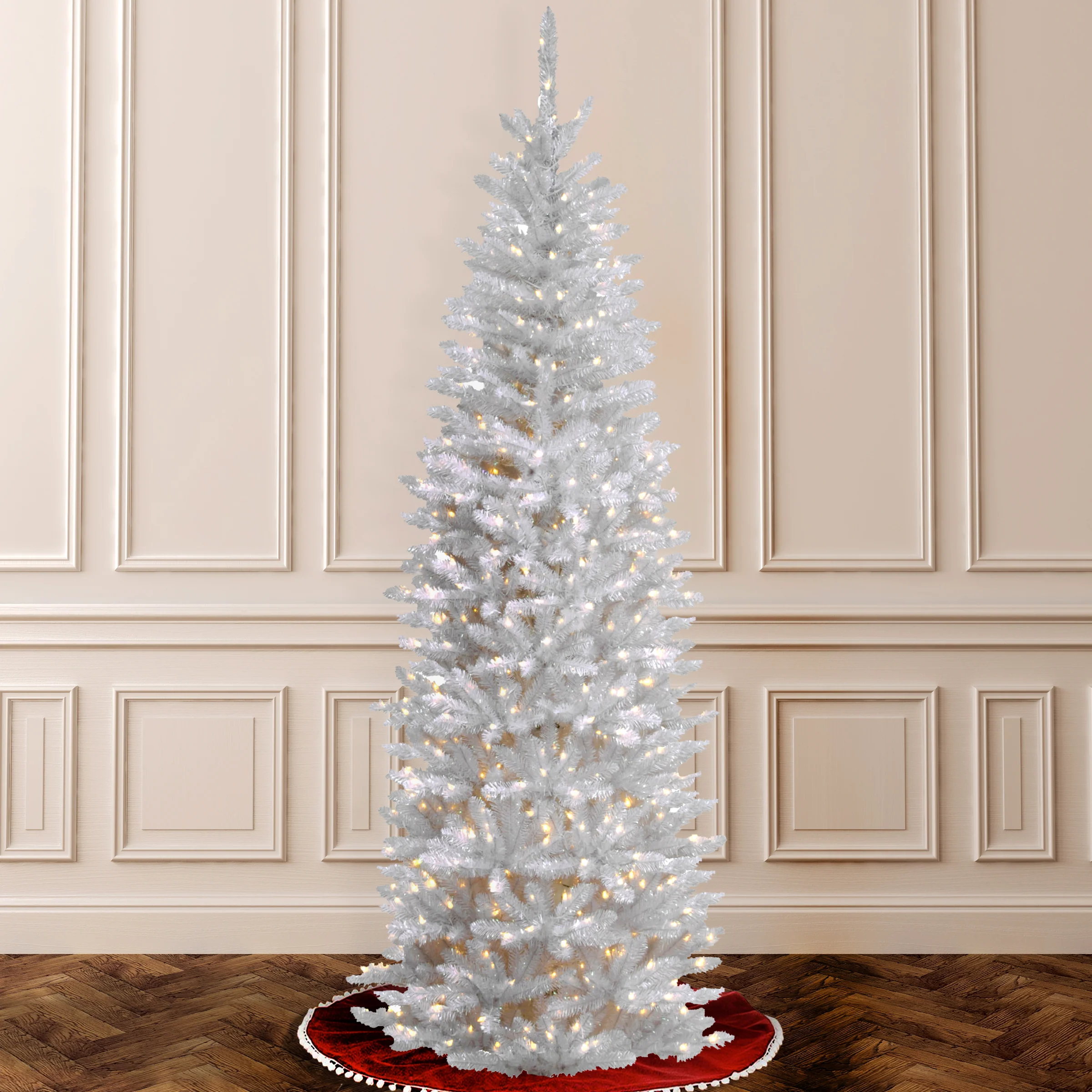 6.5 ft. Pre-Lit Kingswood Fir White Pencil Tree with Clear Lights, Plug-In - Image 3