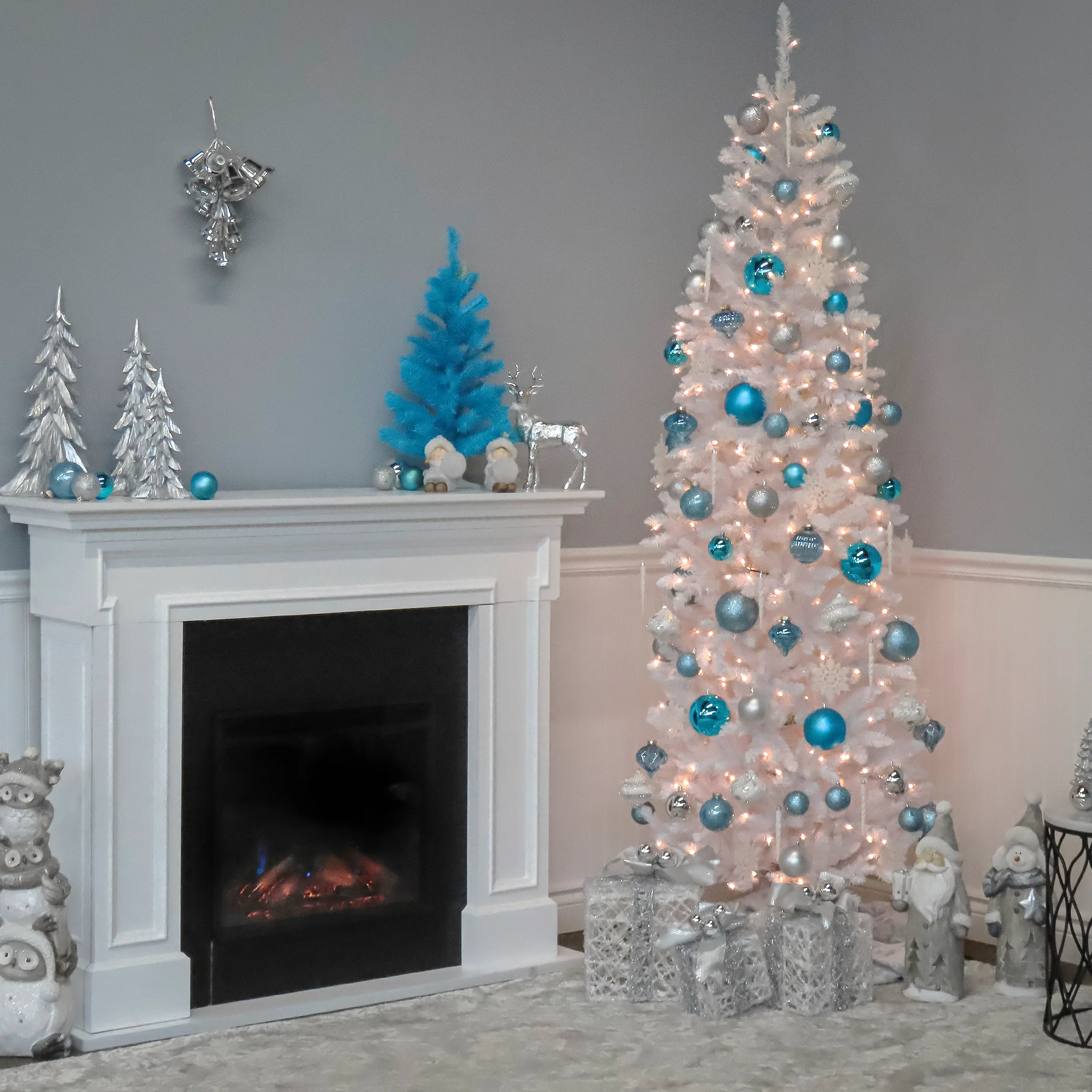 6.5 ft. Pre-Lit Kingswood Fir White Pencil Tree with Clear Lights, Plug-In - Image 5