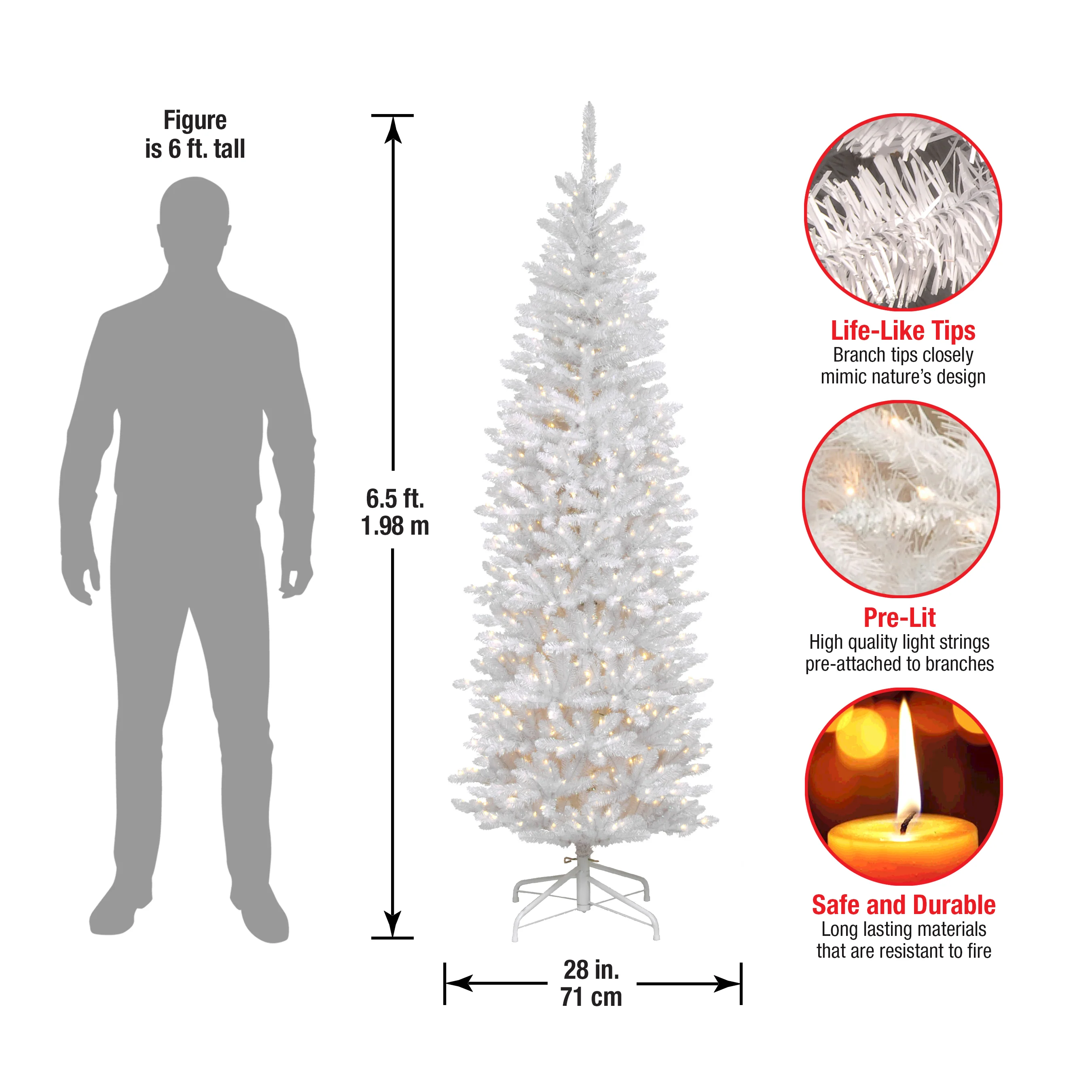 6.5 ft. Pre-Lit Kingswood Fir White Pencil Tree with Clear Lights, Plug-In - Image 6