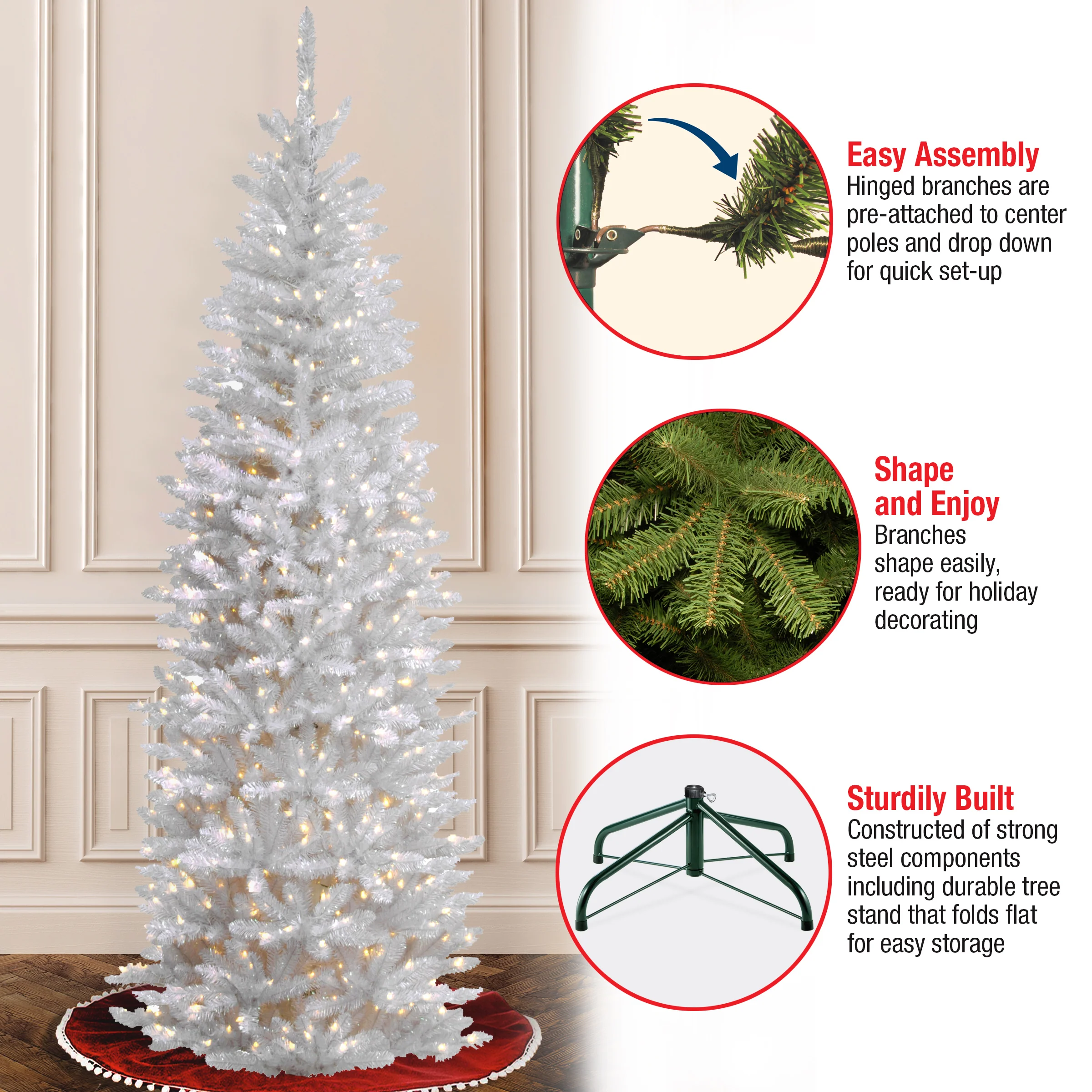 6.5 ft. Pre-Lit Kingswood Fir White Pencil Tree with Clear Lights, Plug-In - Image 7