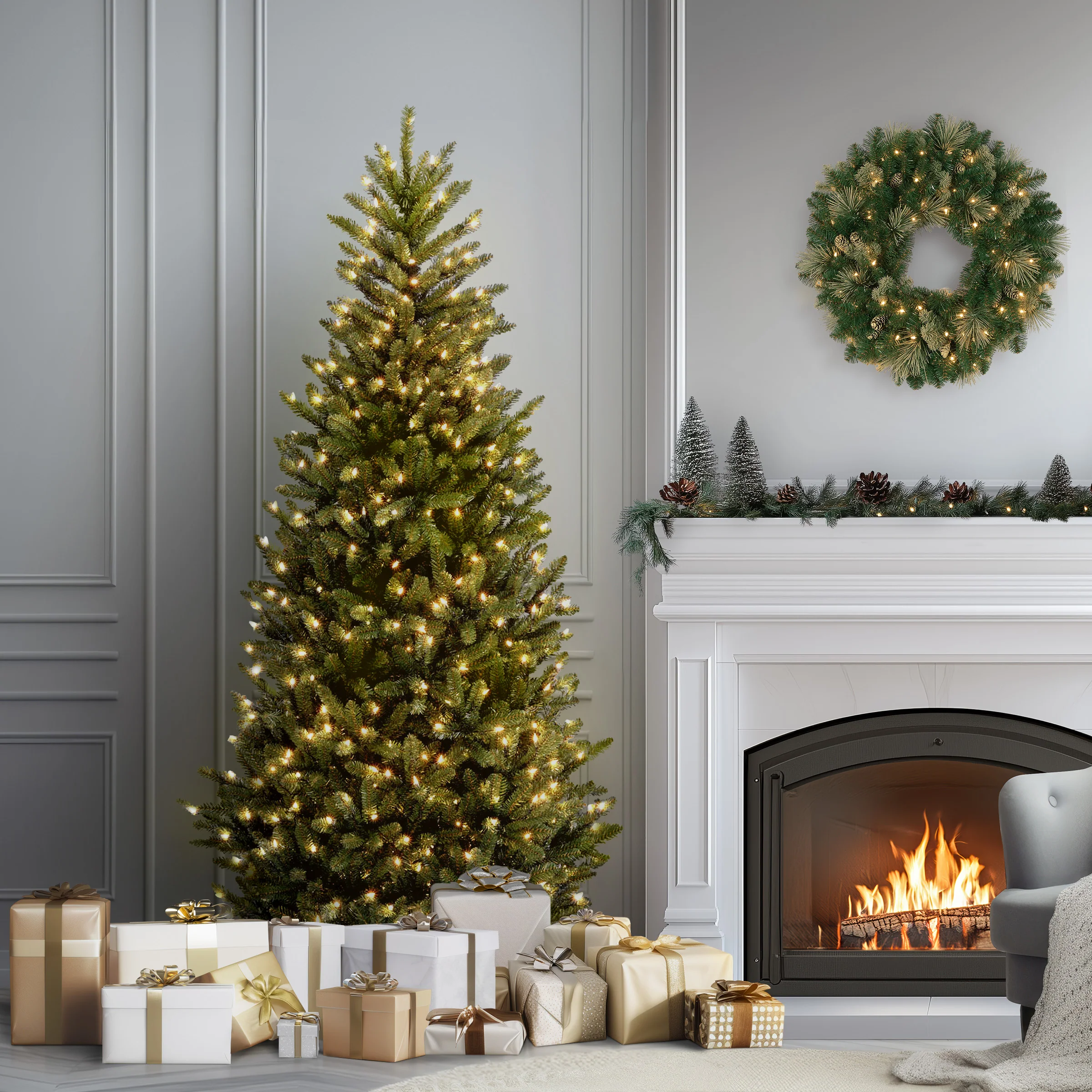 6.5 ft. Pre-Lit Natural Fraser Fir Slim Tree with Clear Lights, Plug-In - Image 2