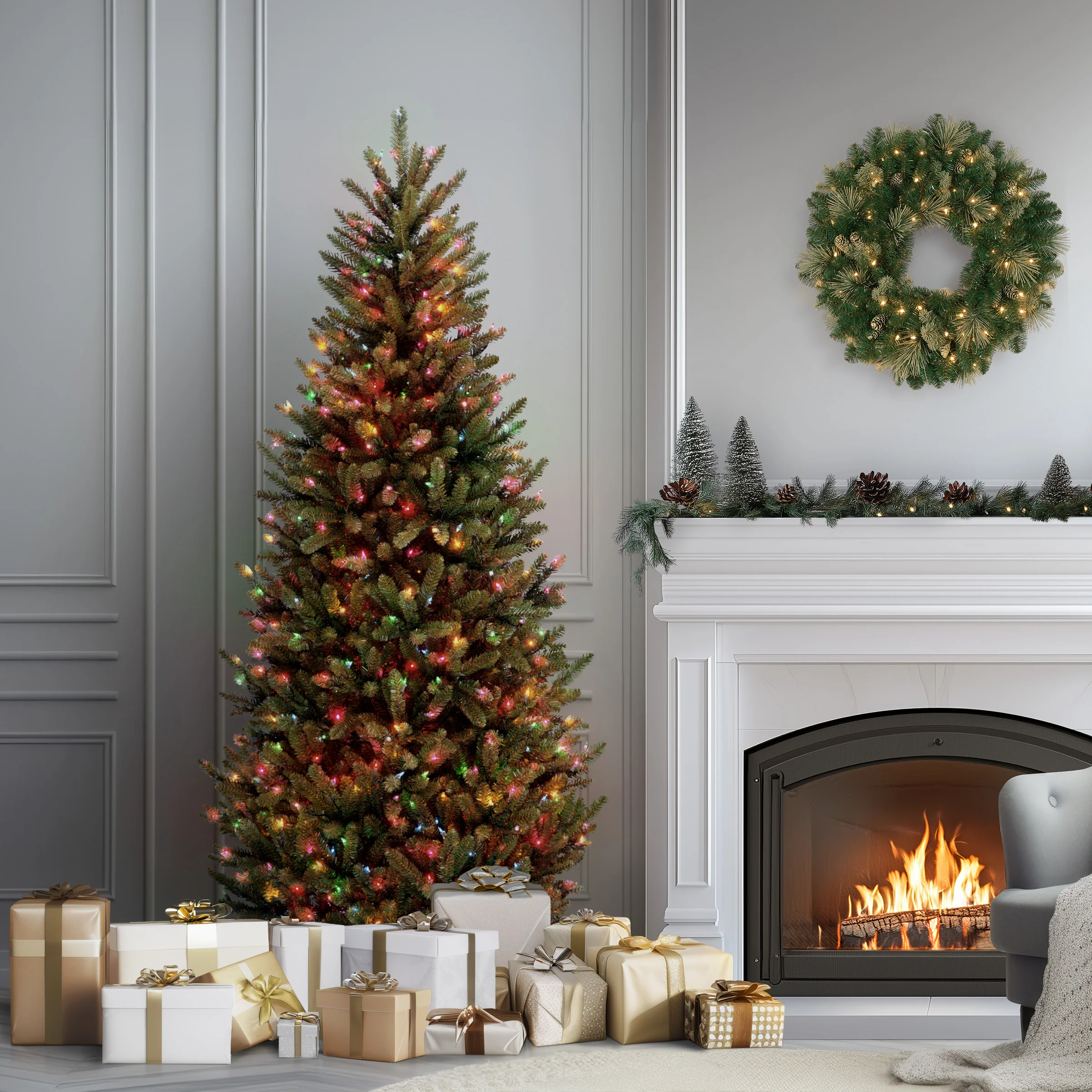 6.5 ft. Pre-Lit Natural Fraser Fir Slim Tree with Multicolor Lights, Plug-In - Image 2