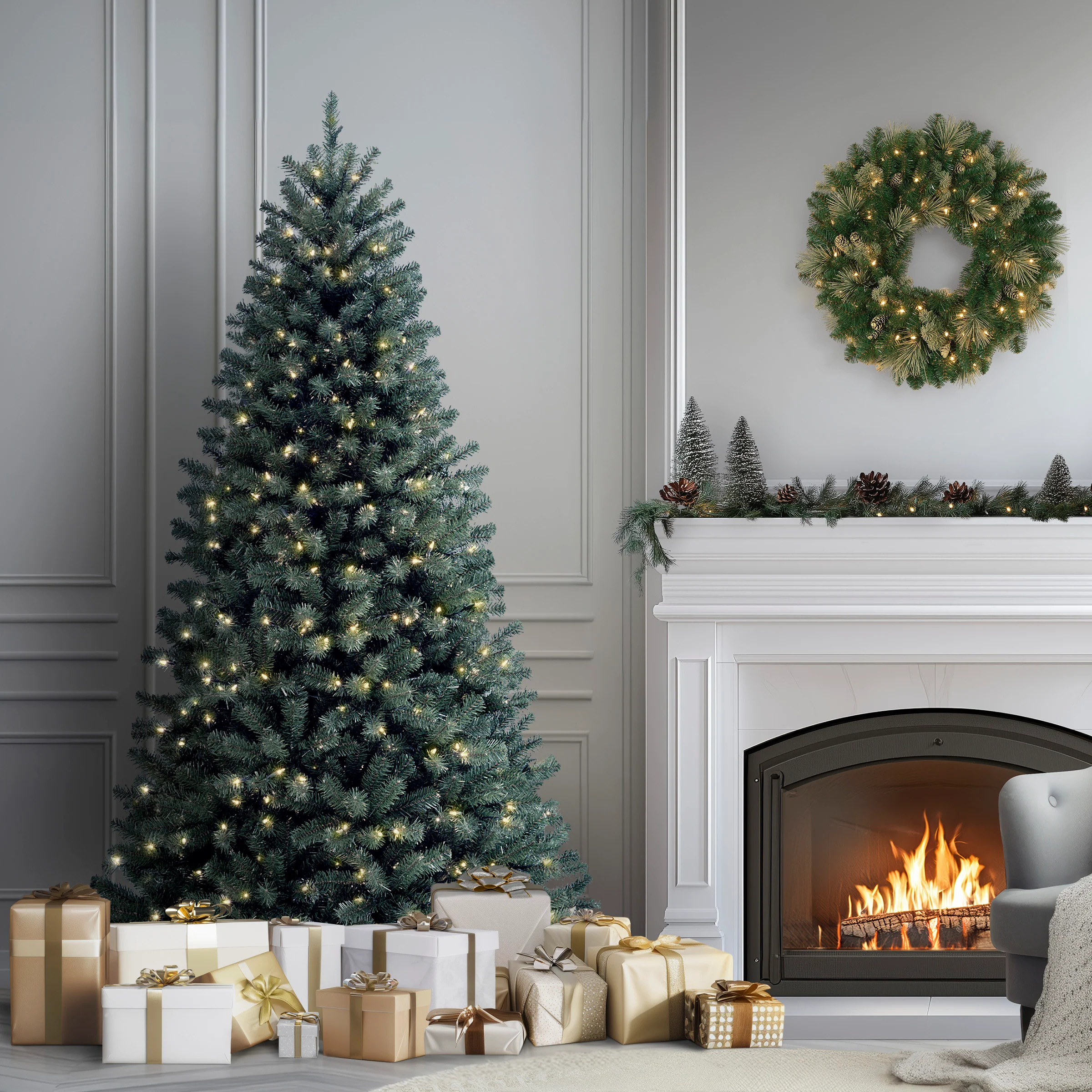 6.5 ft. Pre-Lit North Valley Spruce Blue Tree with Clear Lights, Plug-In - Image 2