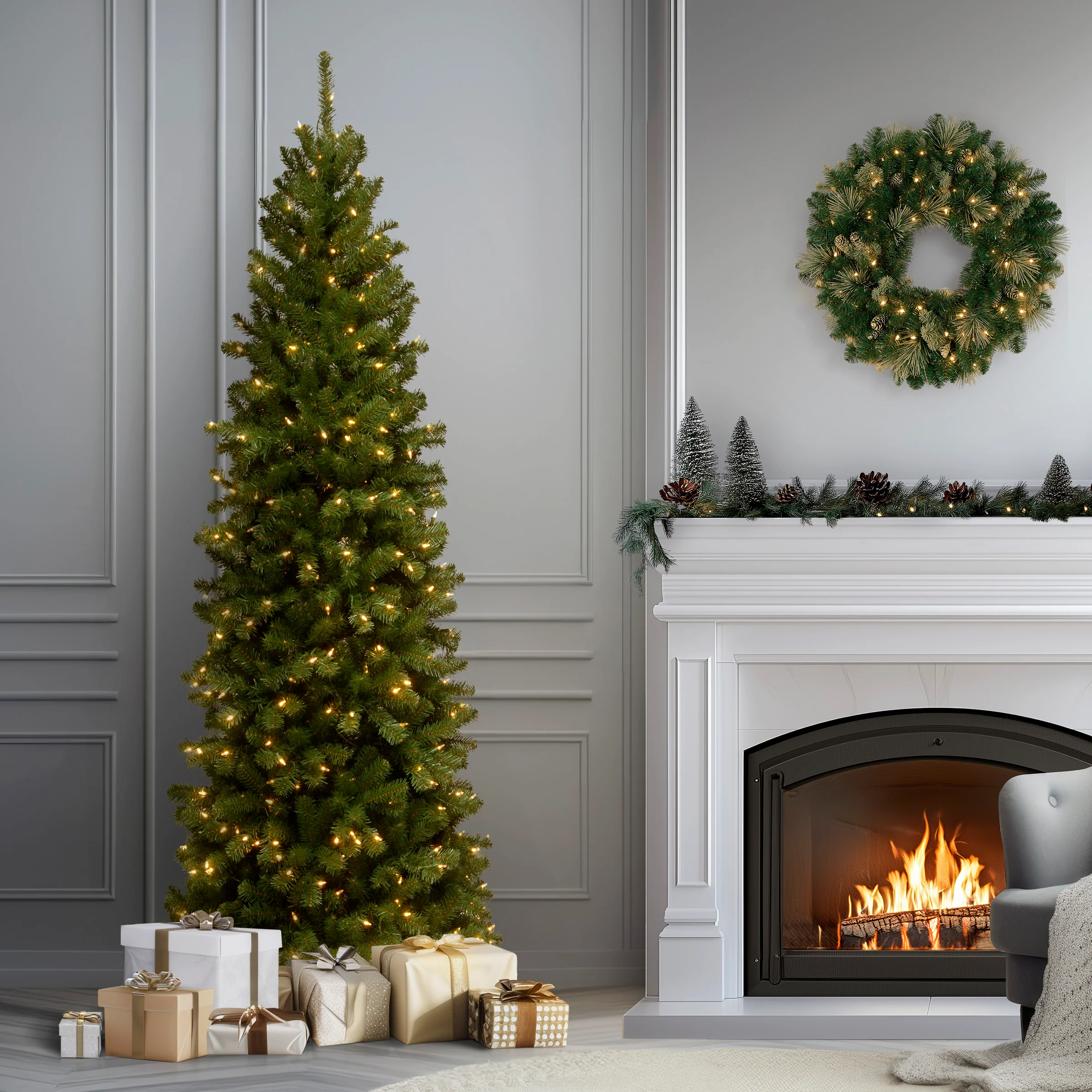 6.5 ft. Pre-Lit North Valley Spruce Pencil Slim Tree with Clear Lights, Plug-In - Image 2
