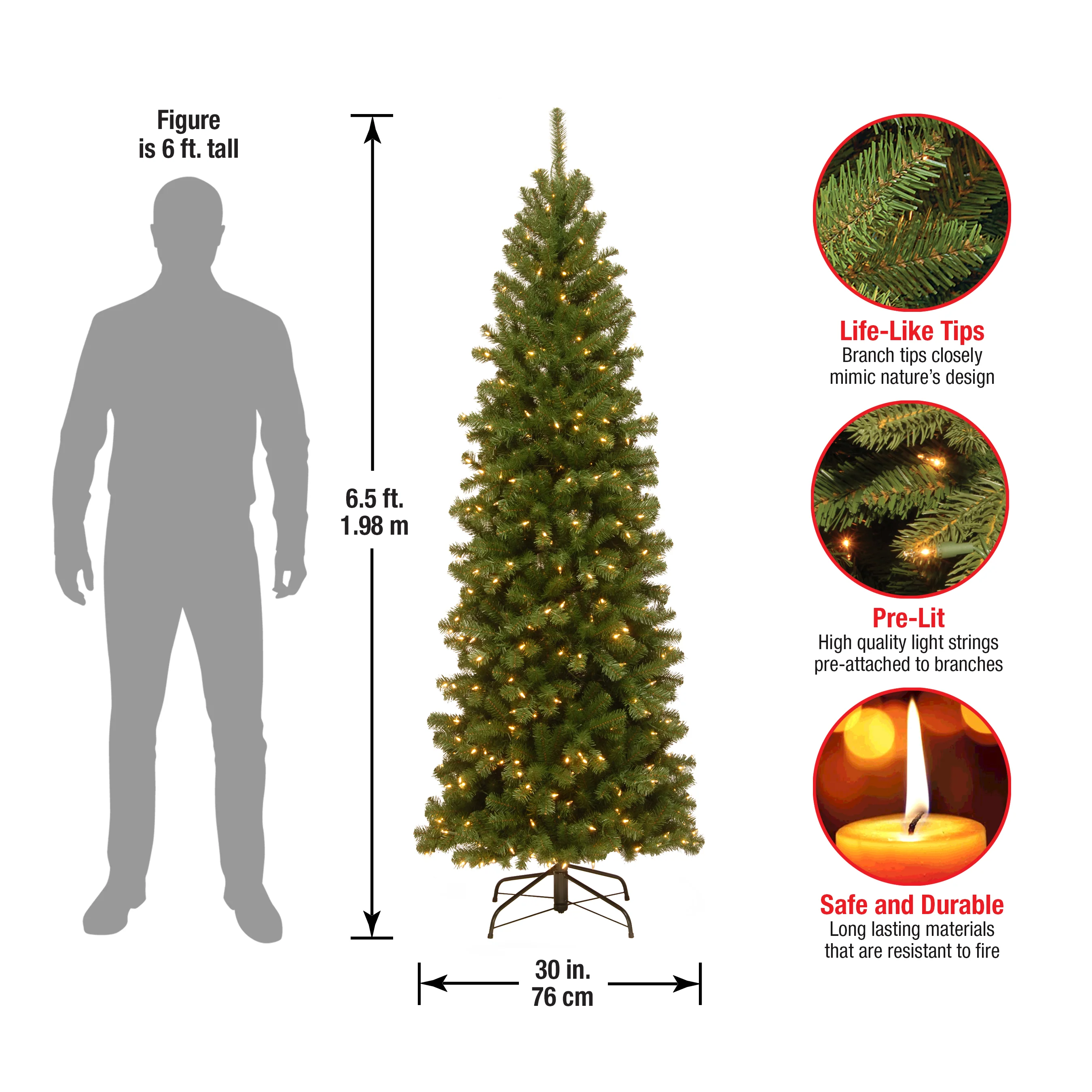 6.5 ft. Pre-Lit North Valley Spruce Pencil Slim Tree with Clear Lights, Plug-In - Image 7