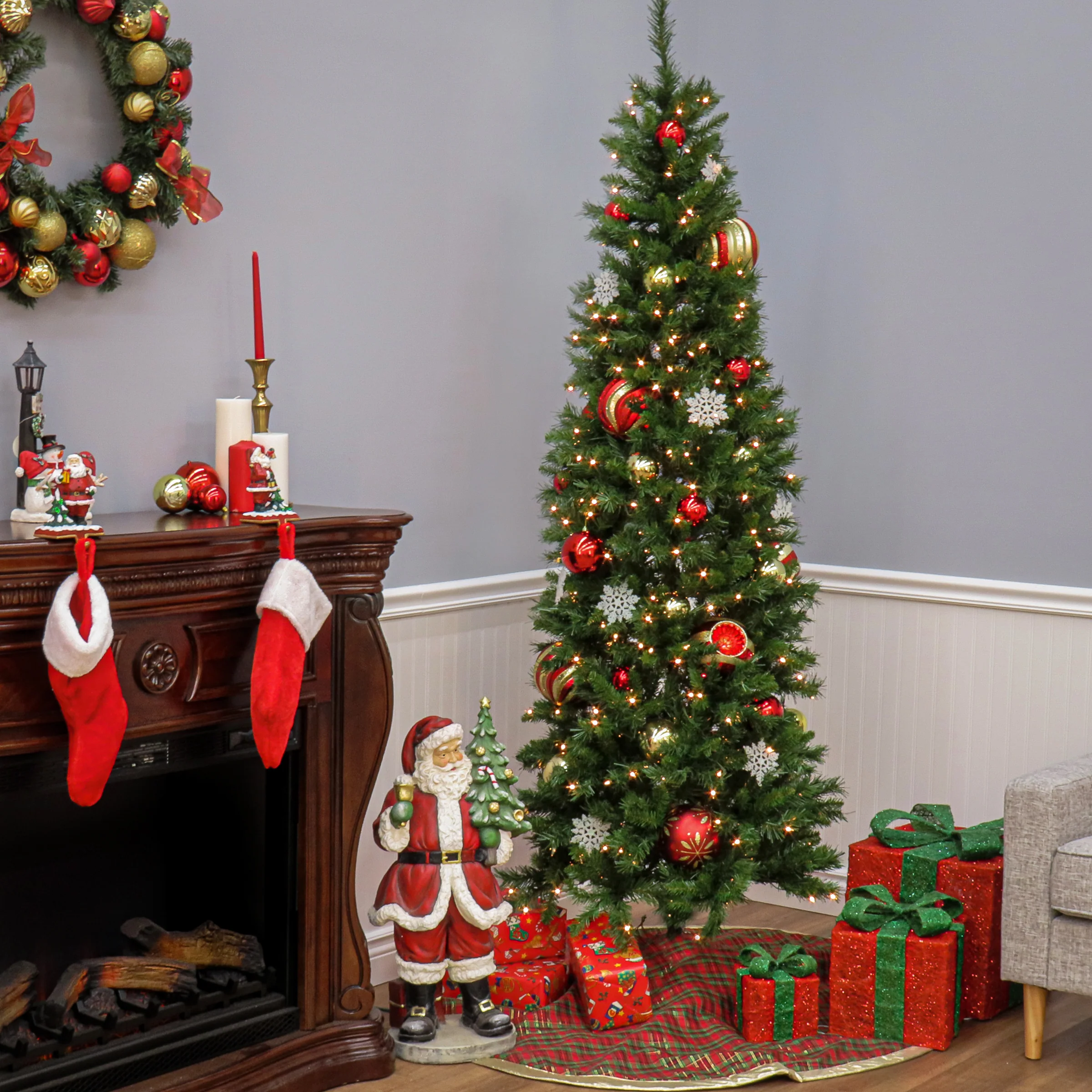 6.5 ft. Pre-Lit Pennington Fir Pencil Tree with Clear Lights - Image 4