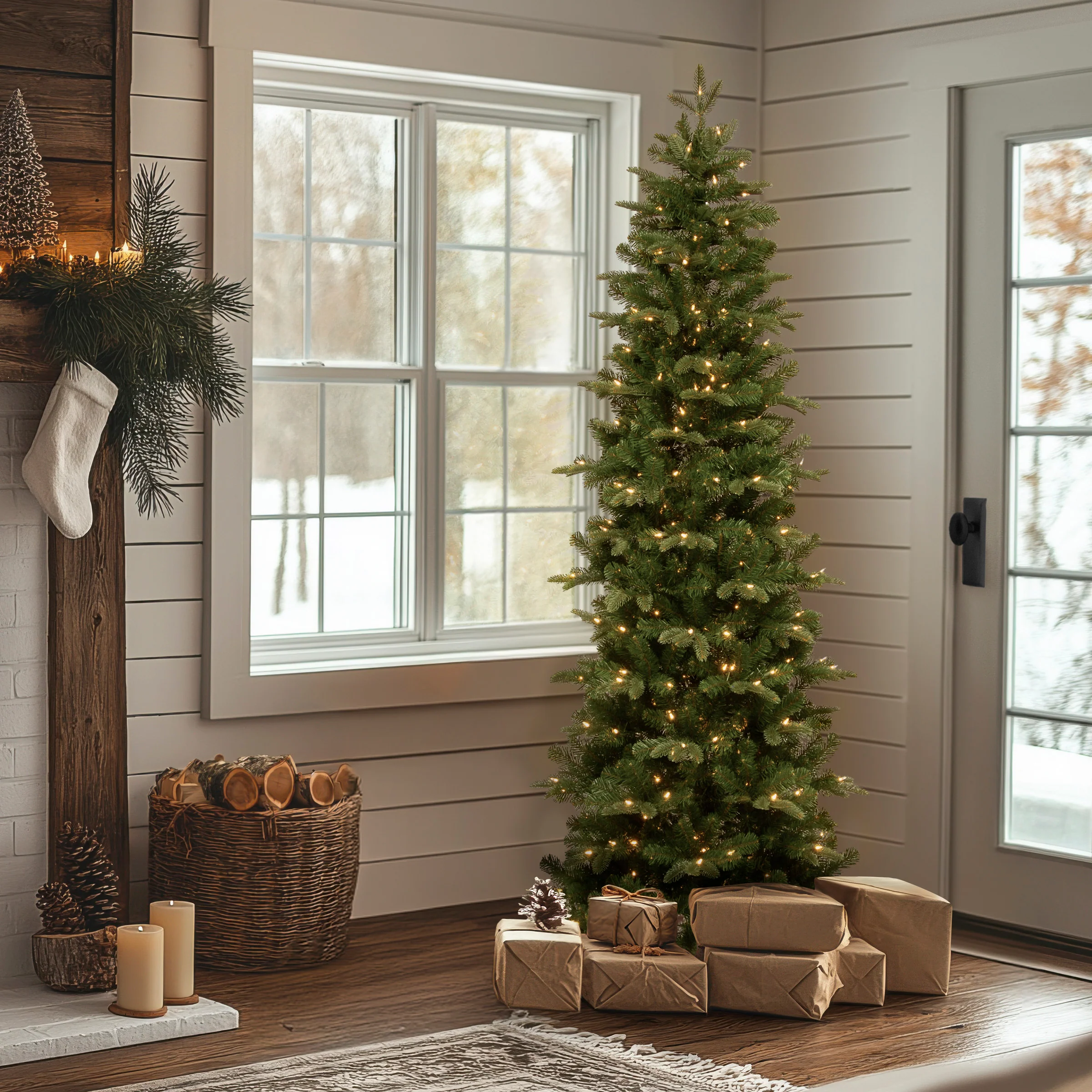 6.5 ft. Pre-Lit Prescott Pencil Slim Tree with Clear Lights, Plug-In - Image 2