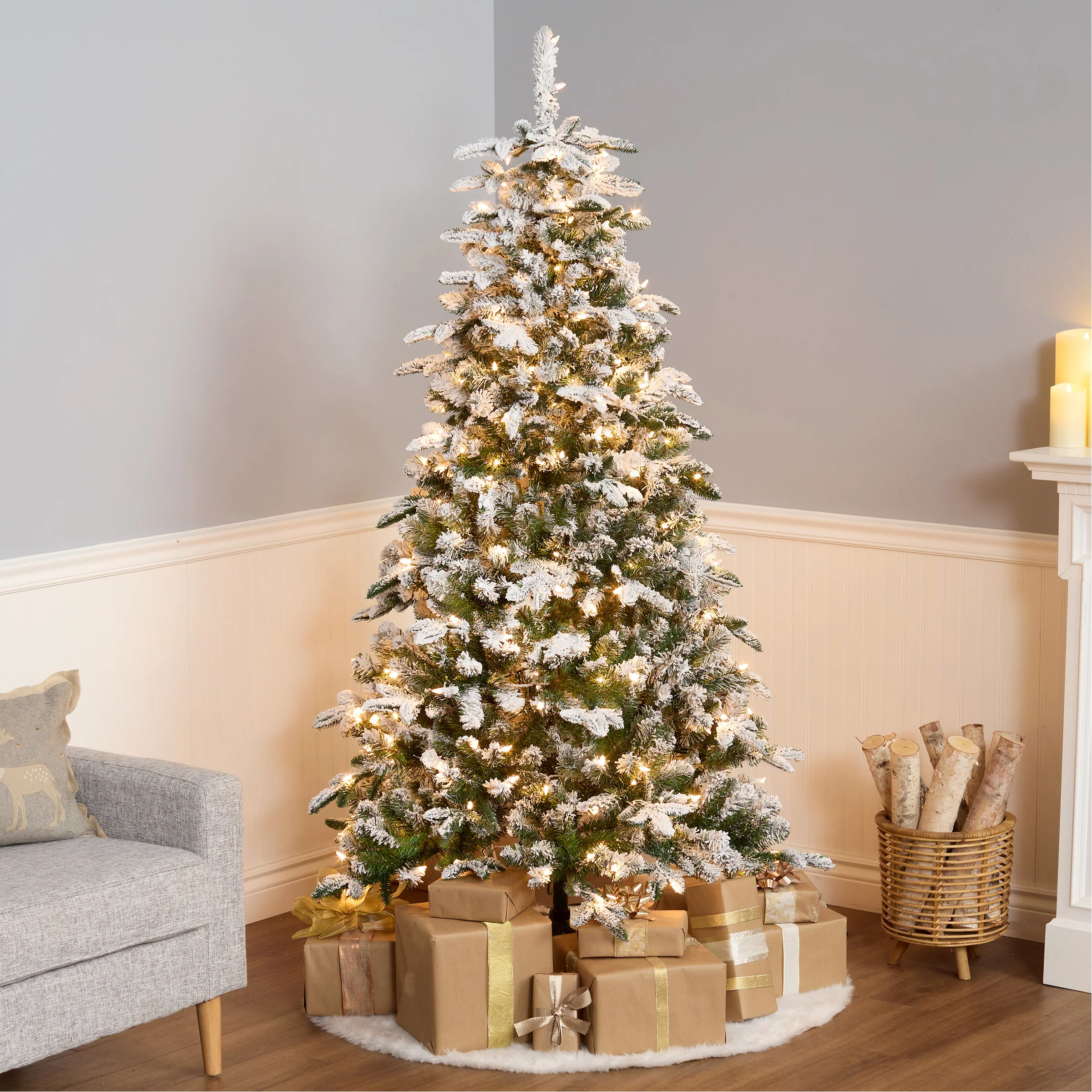 6.5 ft. Pre-Lit Snowy Everest Fir Medium Tree with Clear Lights, Plug-In - Image 2