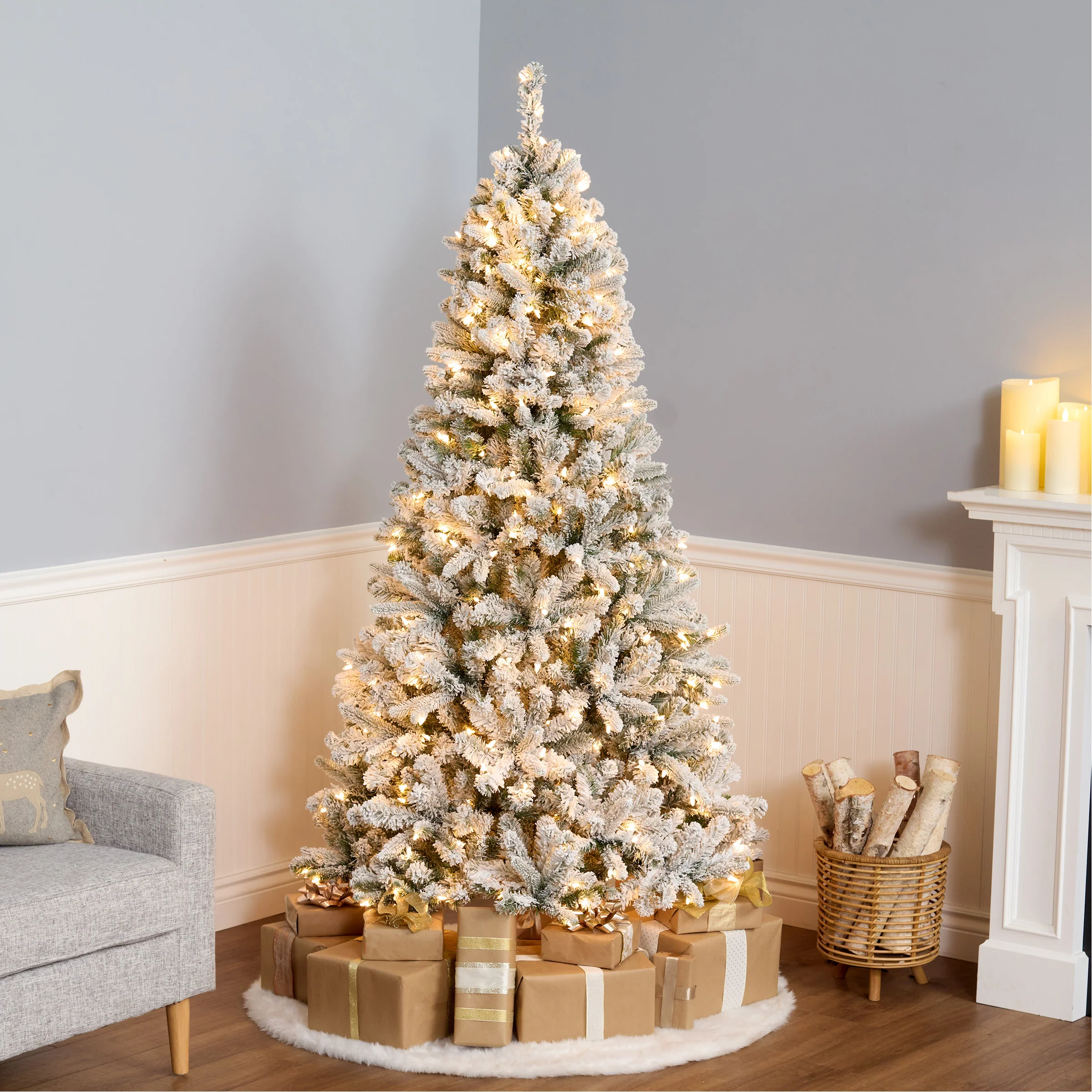 6.5 ft. Pre-Lit Snowy Mixed Pine Tree with Clear Lights - Image 2