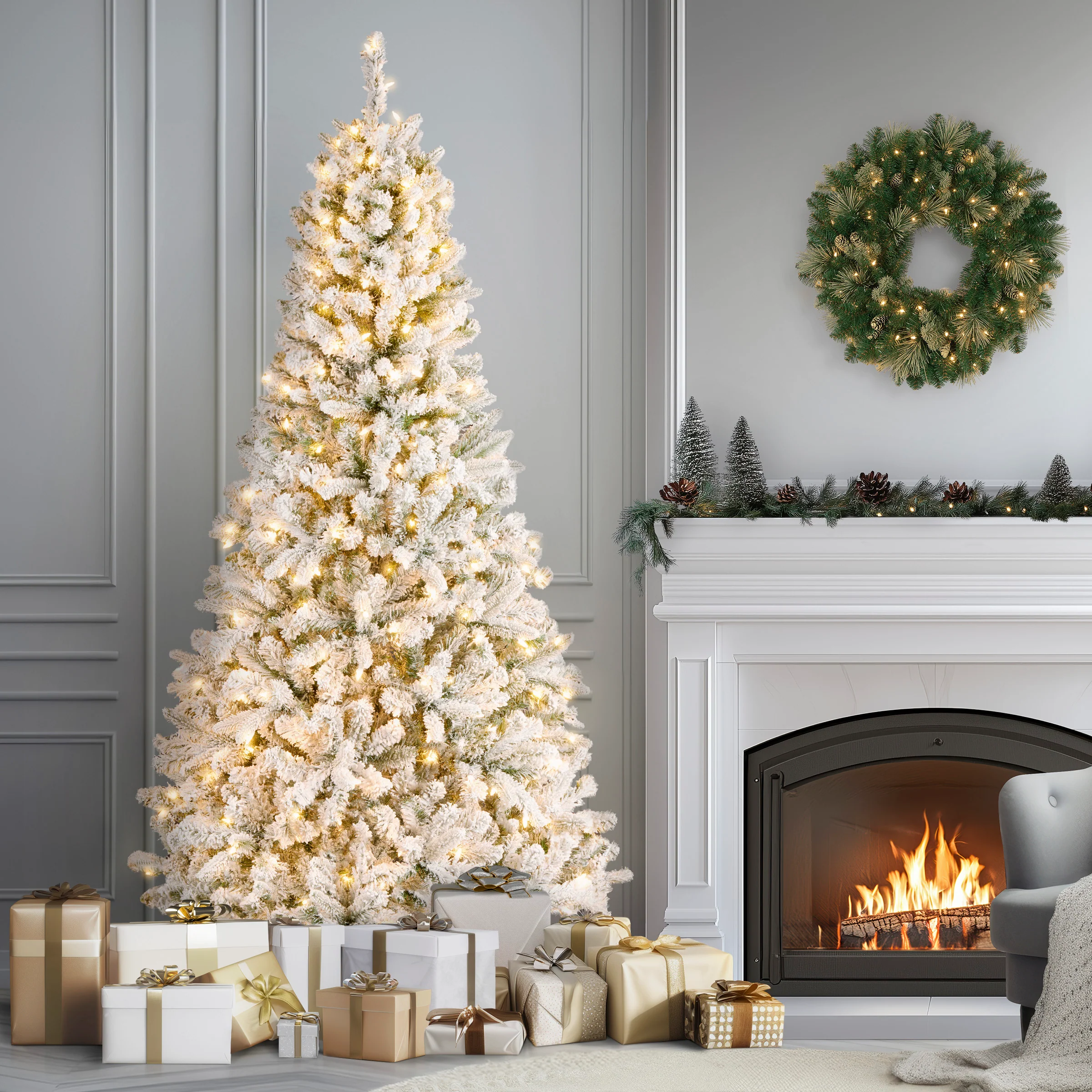 6.5 ft. Pre-Lit Snowy Mixed Pine Tree with Clear Lights - Image 3