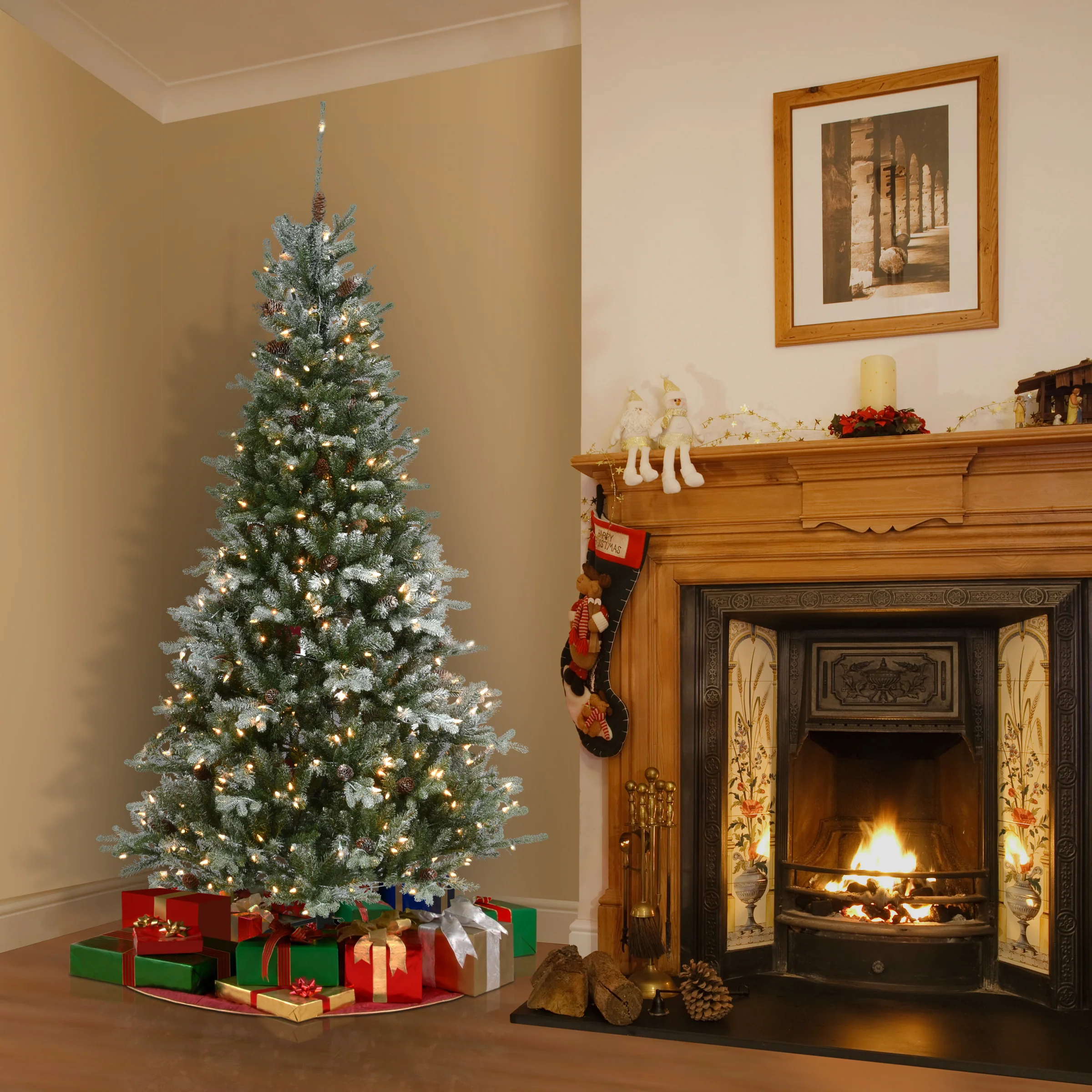 6.5 ft. Pre-Lit Snowy Morgan Spruce Slim Tree with Clear Lights - Image 2