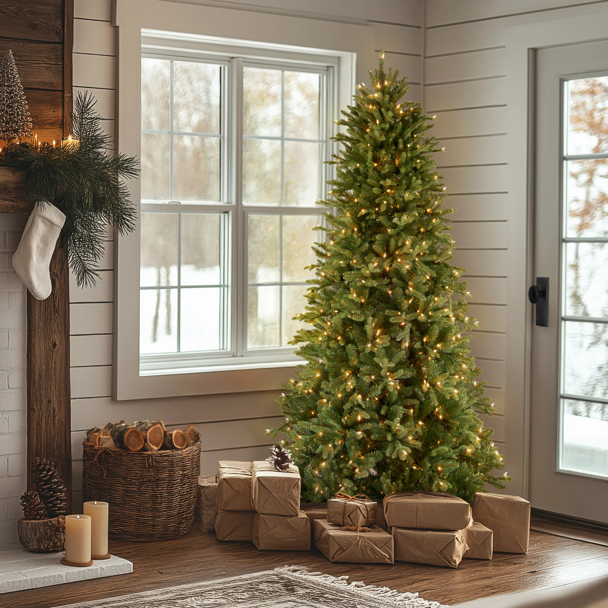 6.5 ft. Pre-Lit Tiffany Fir Slim Tree with Clear Lights PE Branch Tips, Plug-In - Image 8