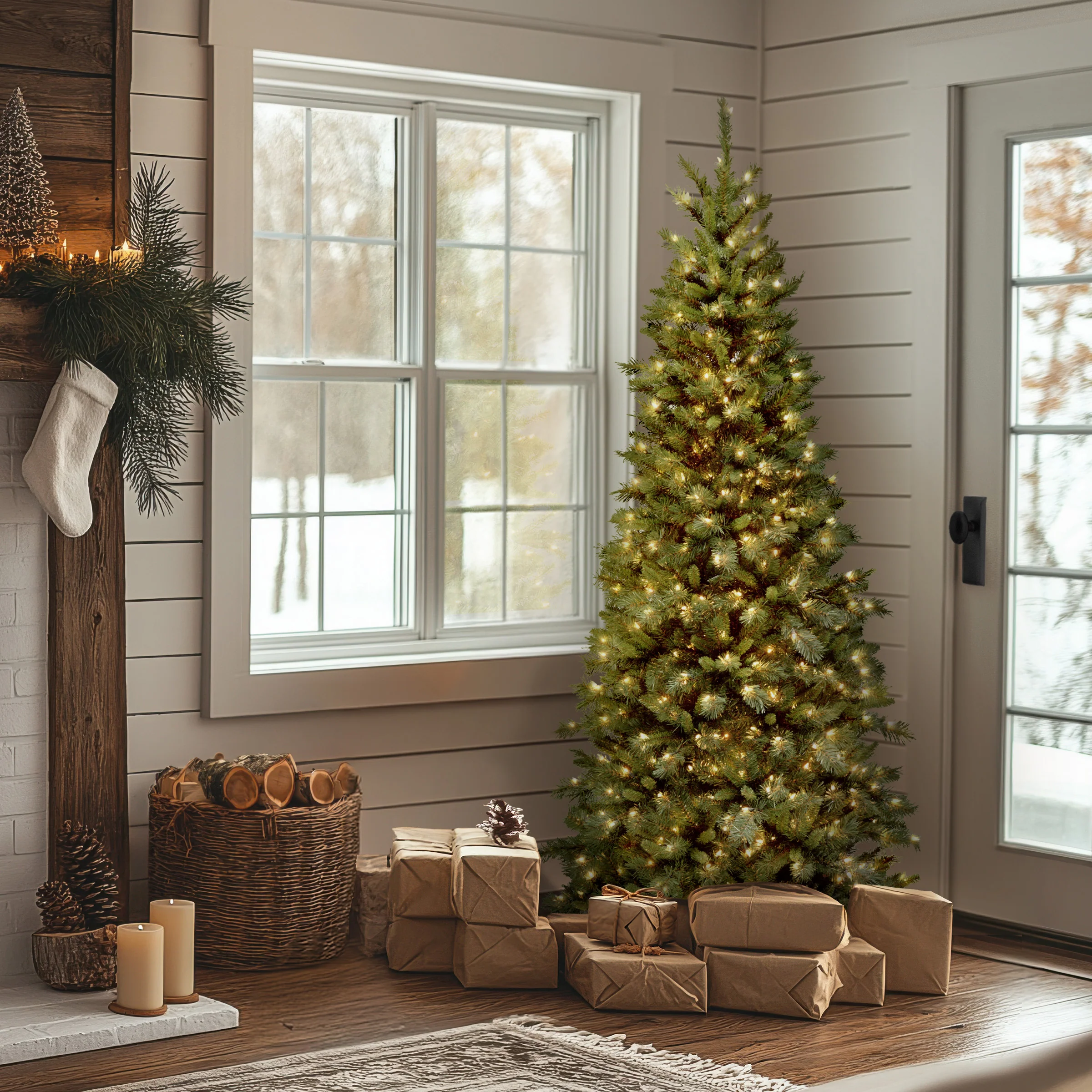 6.5 ft. Pre-Lit Tiffany Fir Slim Tree with Clear Lights PVC Branch Tips, Plug-In - Image 2
