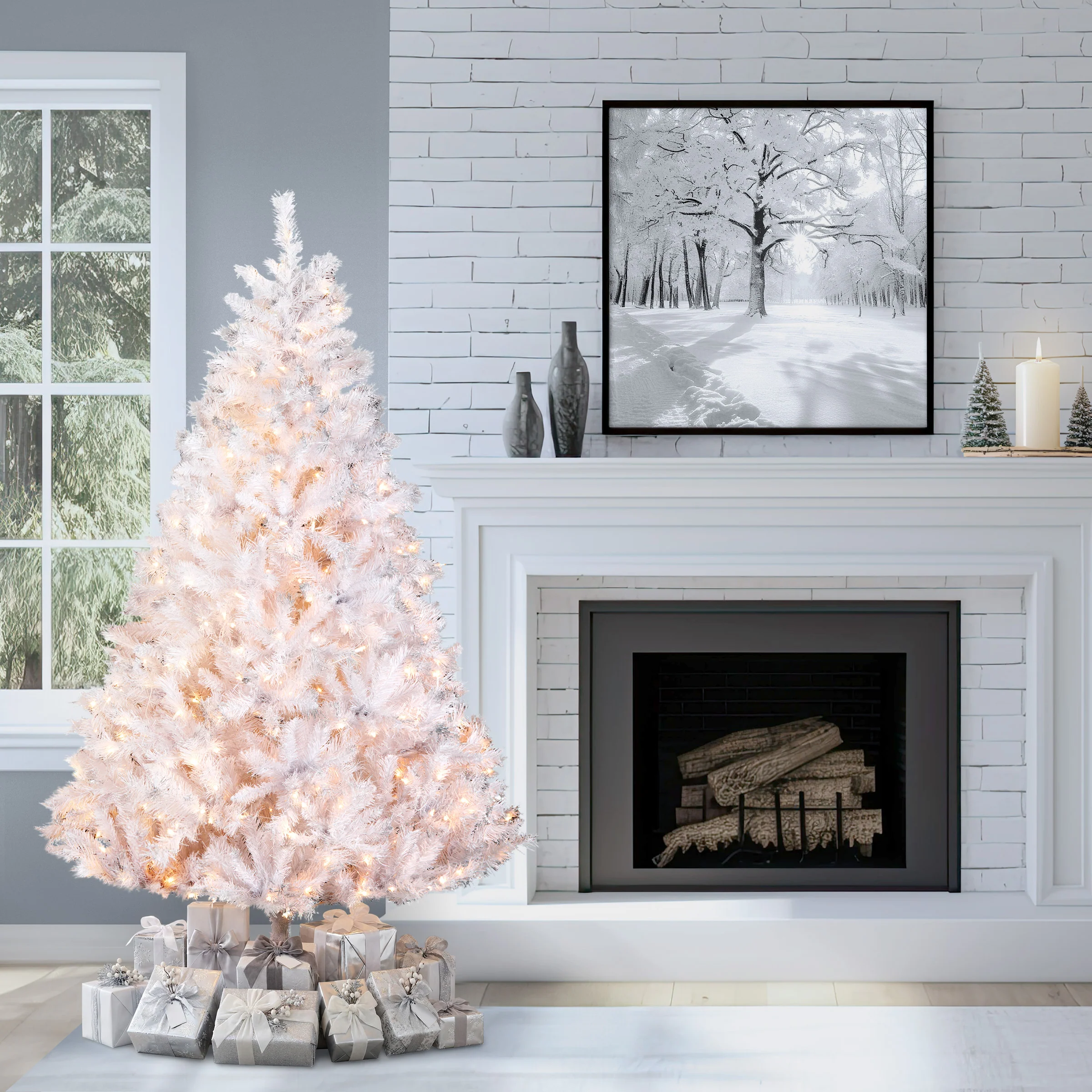 6.5 ft. Pre-Lit Winchester Pine White Tree with Clear Lights, Plug-In - Image 2