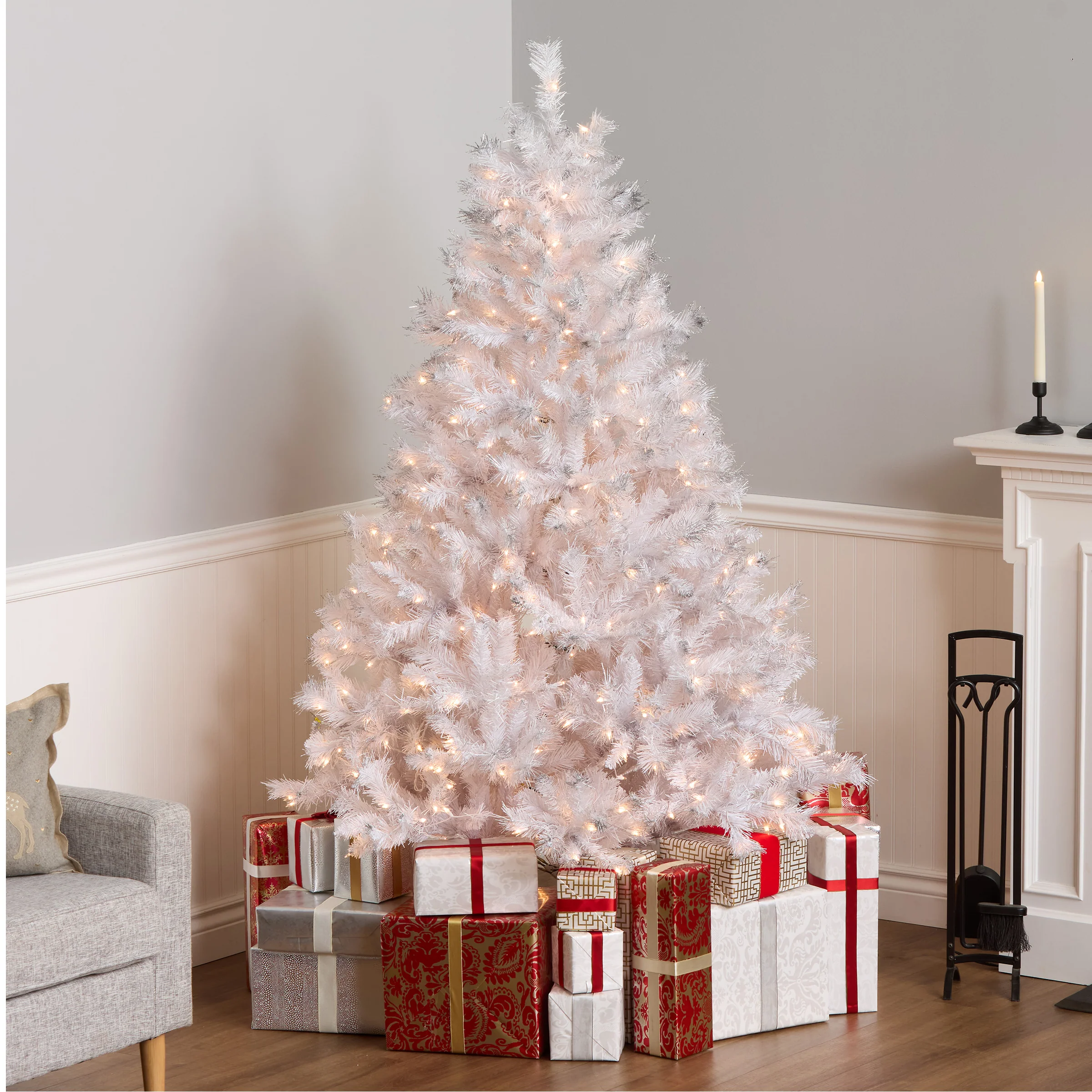 6.5 ft. Pre-Lit Winchester Pine White Tree with Clear Lights, Plug-In - Image 8