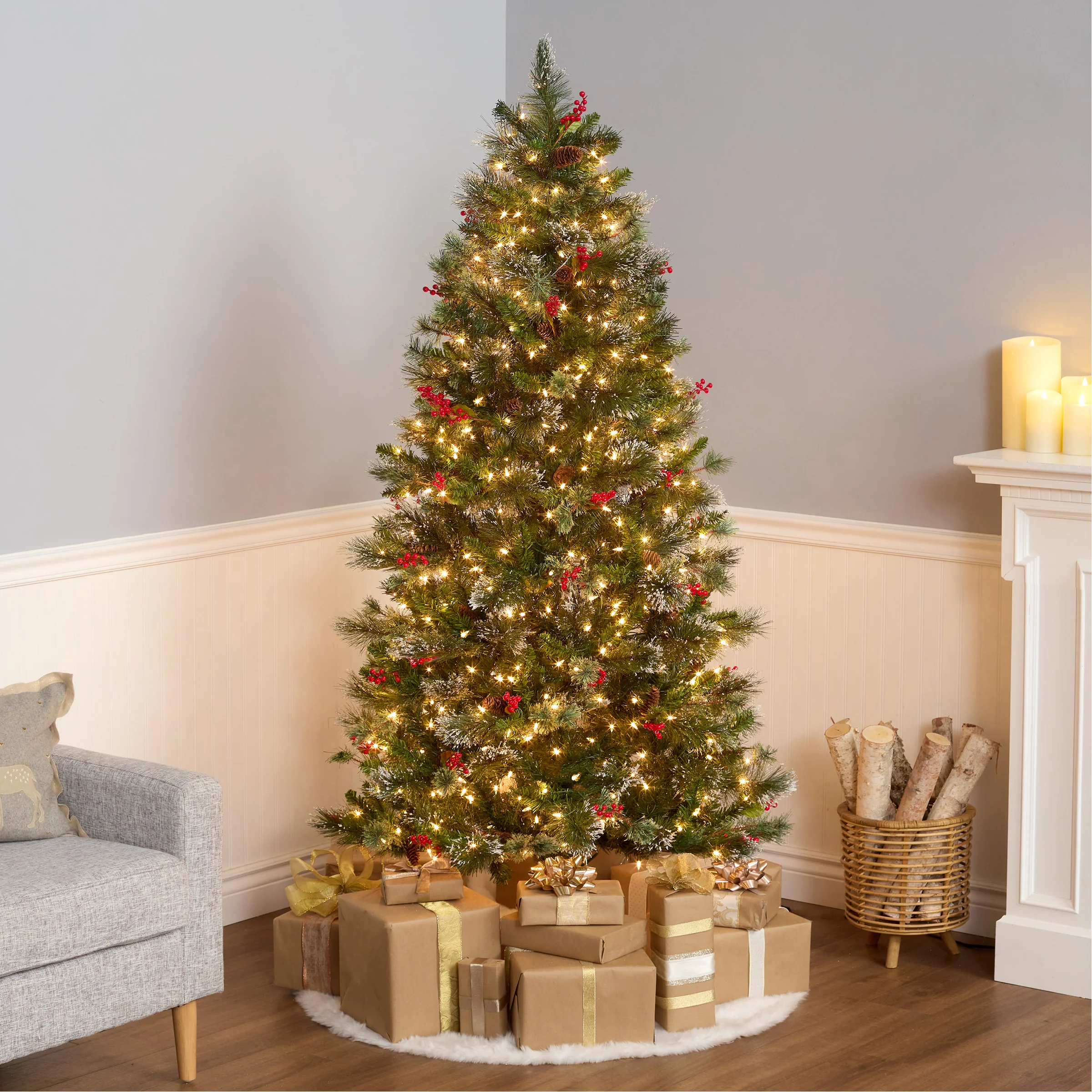 6.5 ft. Pre-Lit Wintry Pine Medium Tree with Clear Lights - Image 2