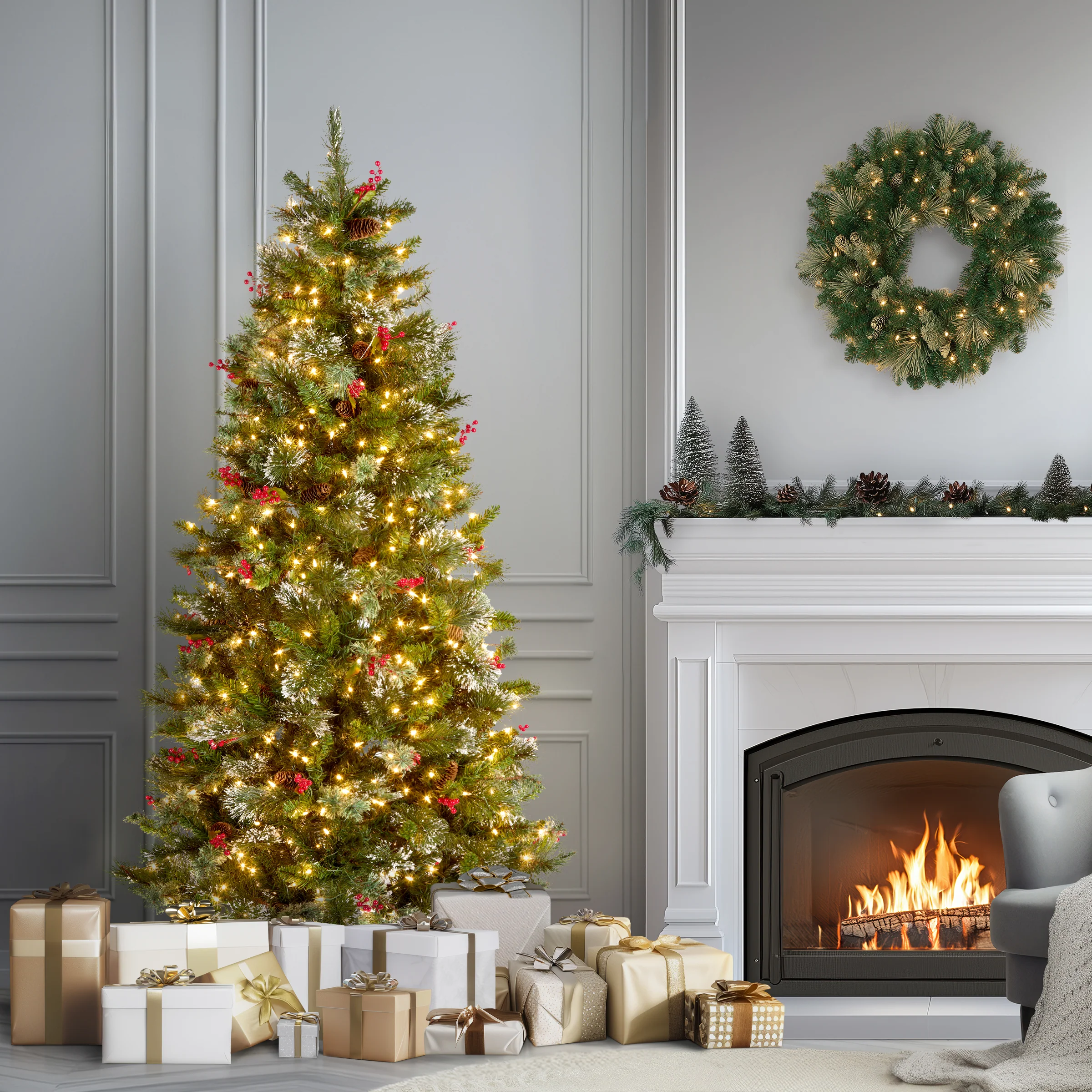 6.5 ft. Pre-Lit Wintry Pine Medium Tree with Clear Lights - Image 3