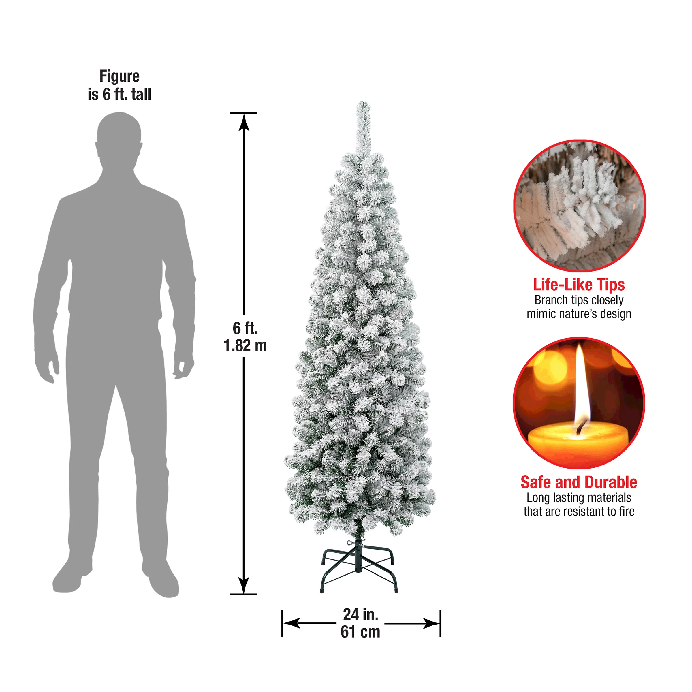 6 ft. Acacia Pencil Slim Flocked Tree - Image 4