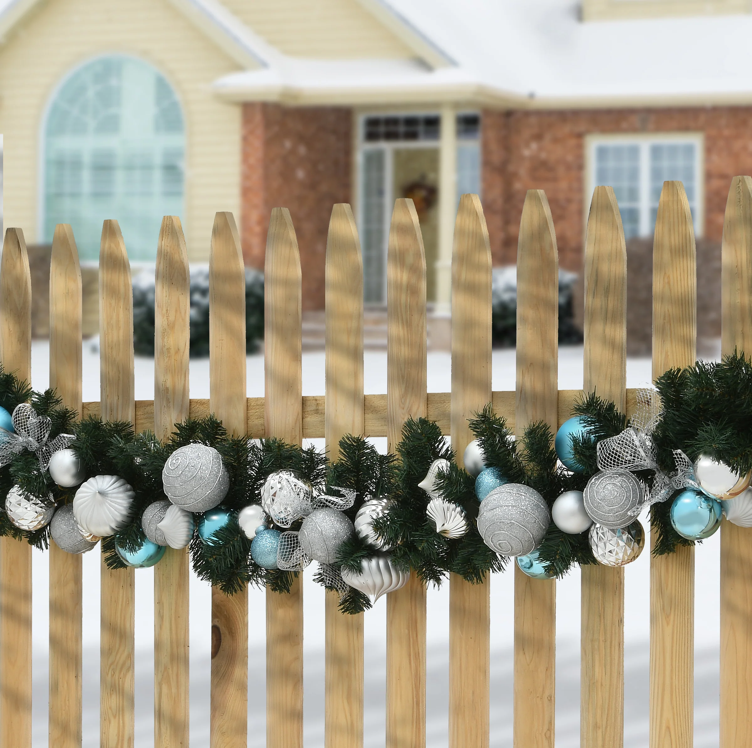 6 ft. Evergreen Silver and Blue Ornament Garland - Image 2