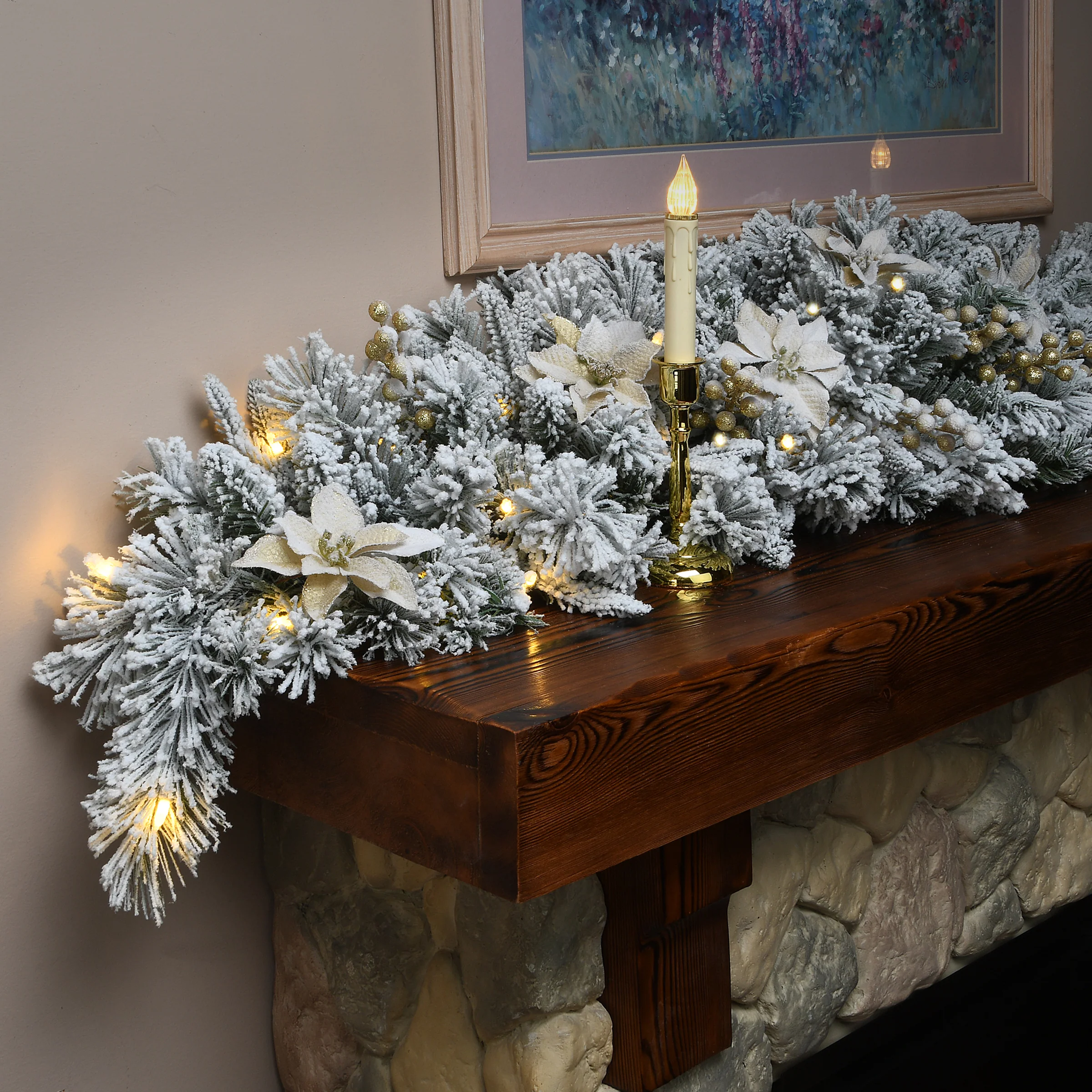 6 ft. Pre-Lit Frosted Colonial Fir Swag with LED Lights - Image 2