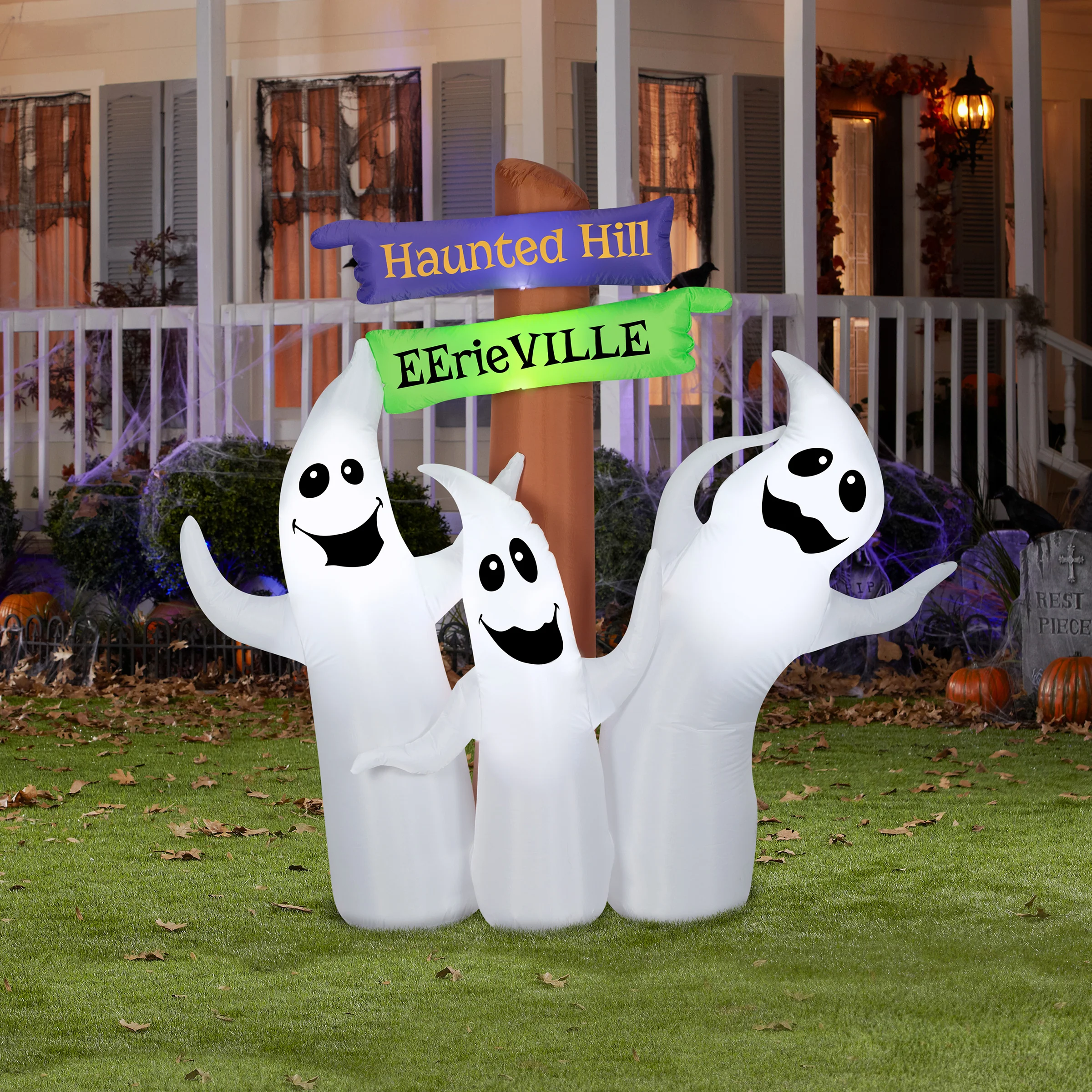 6 ft. Halloween Ghost Trio and Signpost Decoration - Image 2