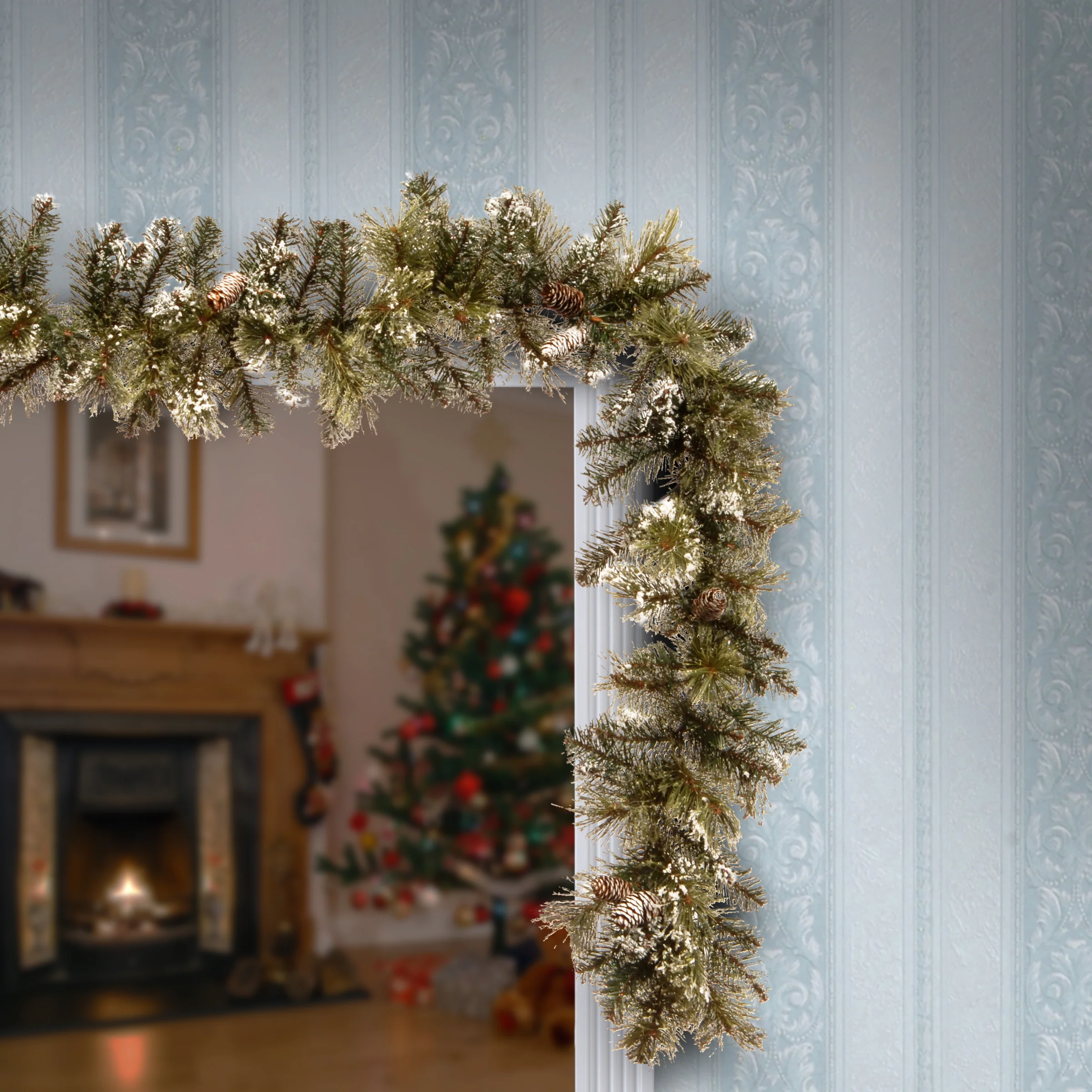 6 ft. Glittery Bristle Pine Garland - Image 2