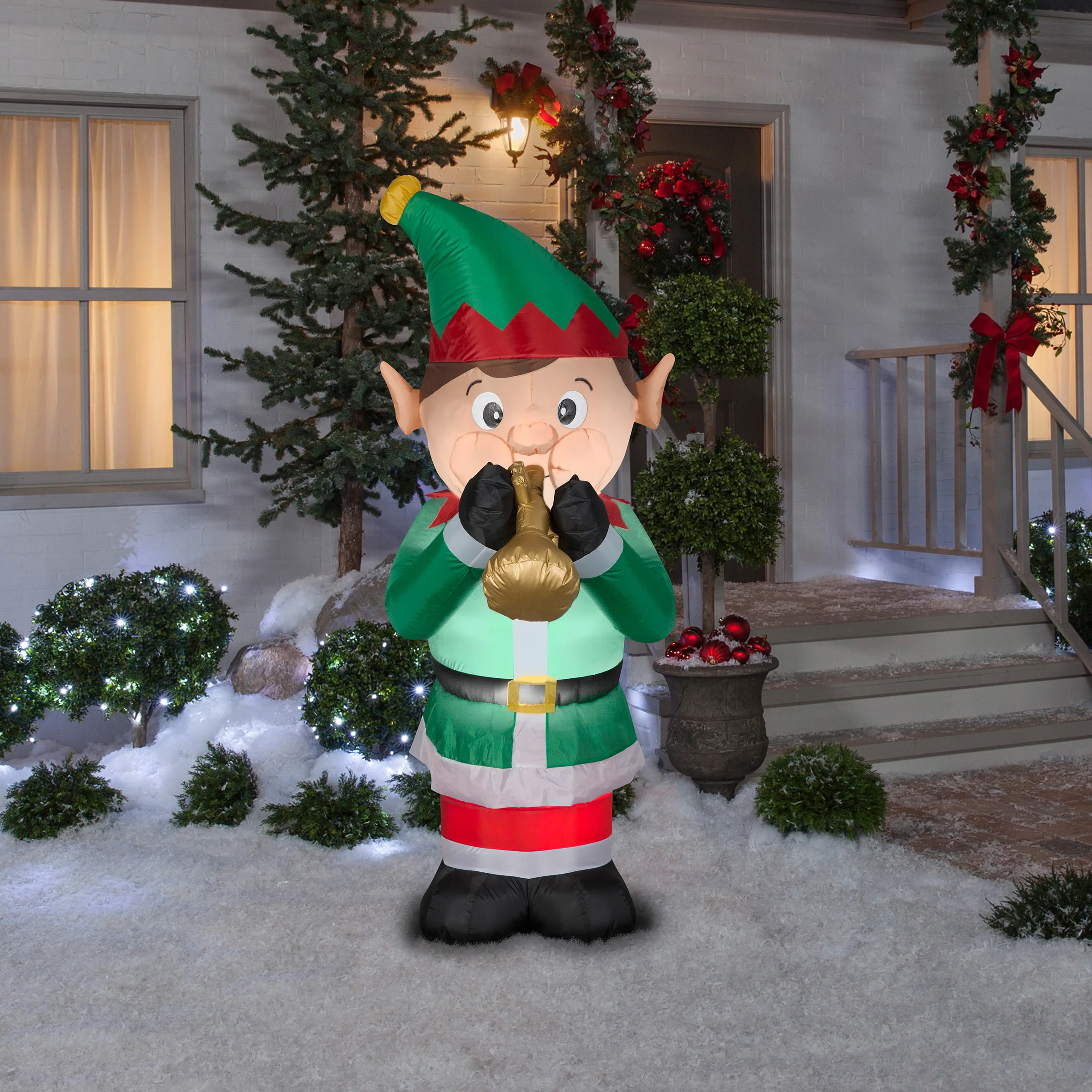 6 ft. Inflatable Trumpet Playing Elf with  LED Lights, Plug-In - Image 2