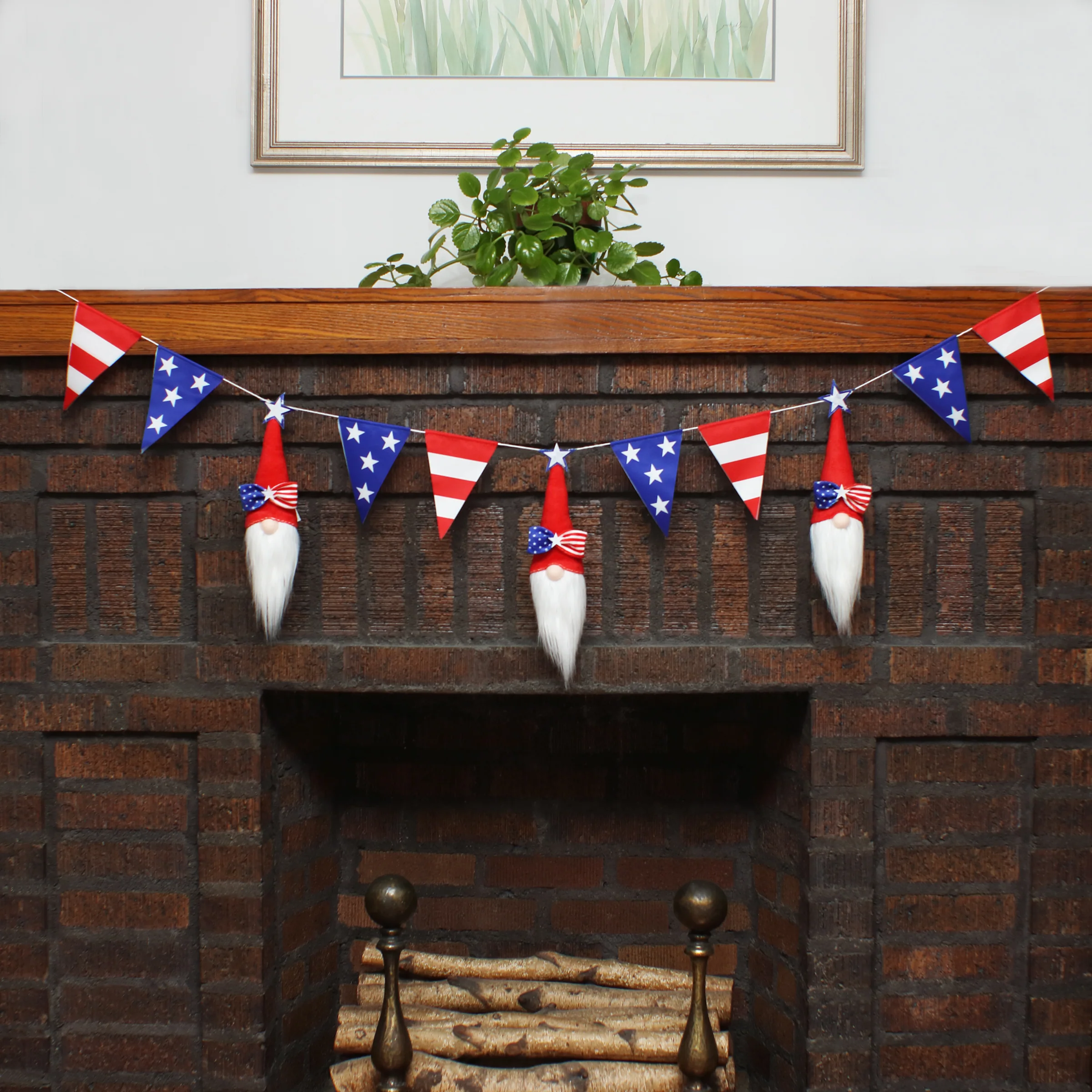 6 ft. Patriotic Flags and Red Gnomes Garland - Image 2