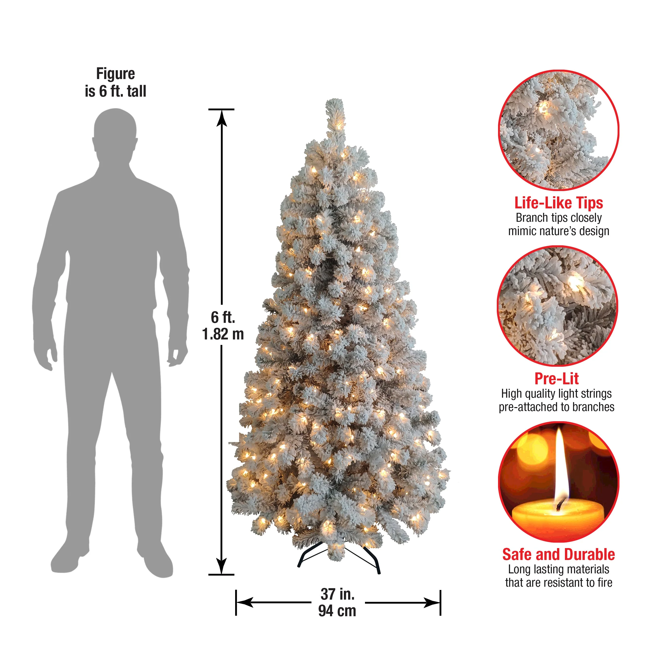 6 ft. Pre-Lit Acacia Flocked Tree with Clear Lights, Plug-In - Image 5