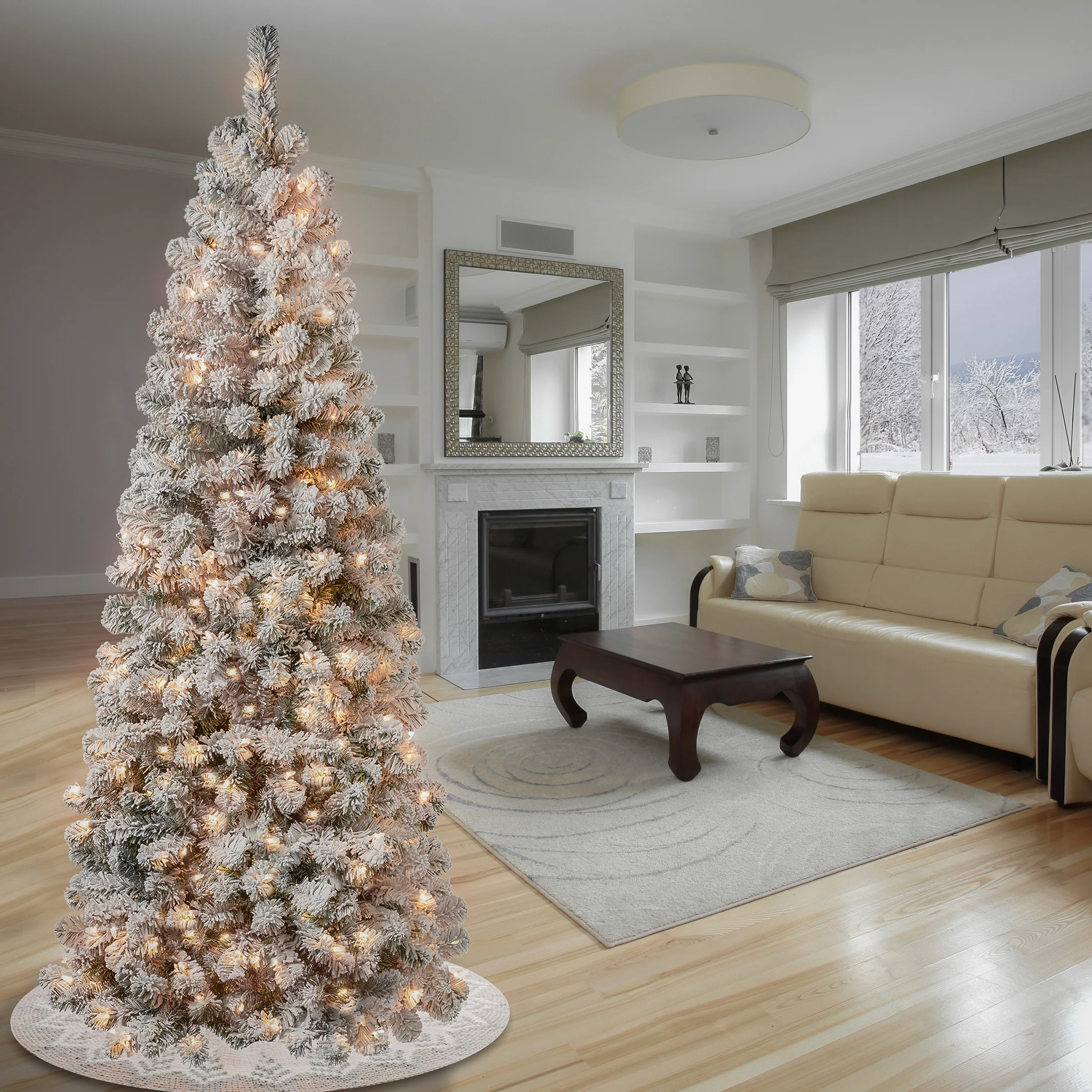 6 ft. Pre-Lit Acacia Medium Flocked Tree with Clear Lights, Plug-In - Image 8