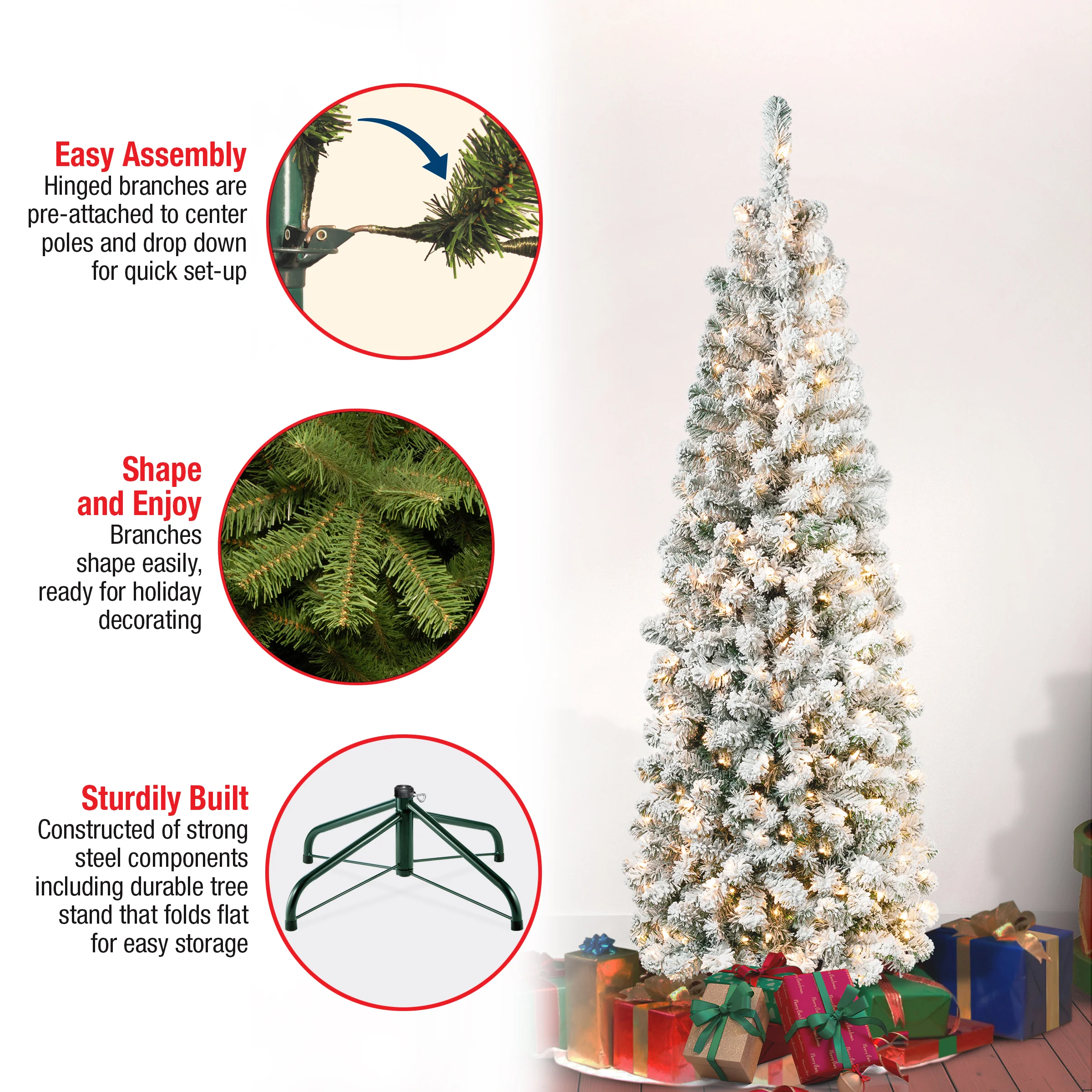 6 ft. Pre-Lit Acacia Pencil Slim Flocked Tree with Clear Lights, Plug-In - Image 5