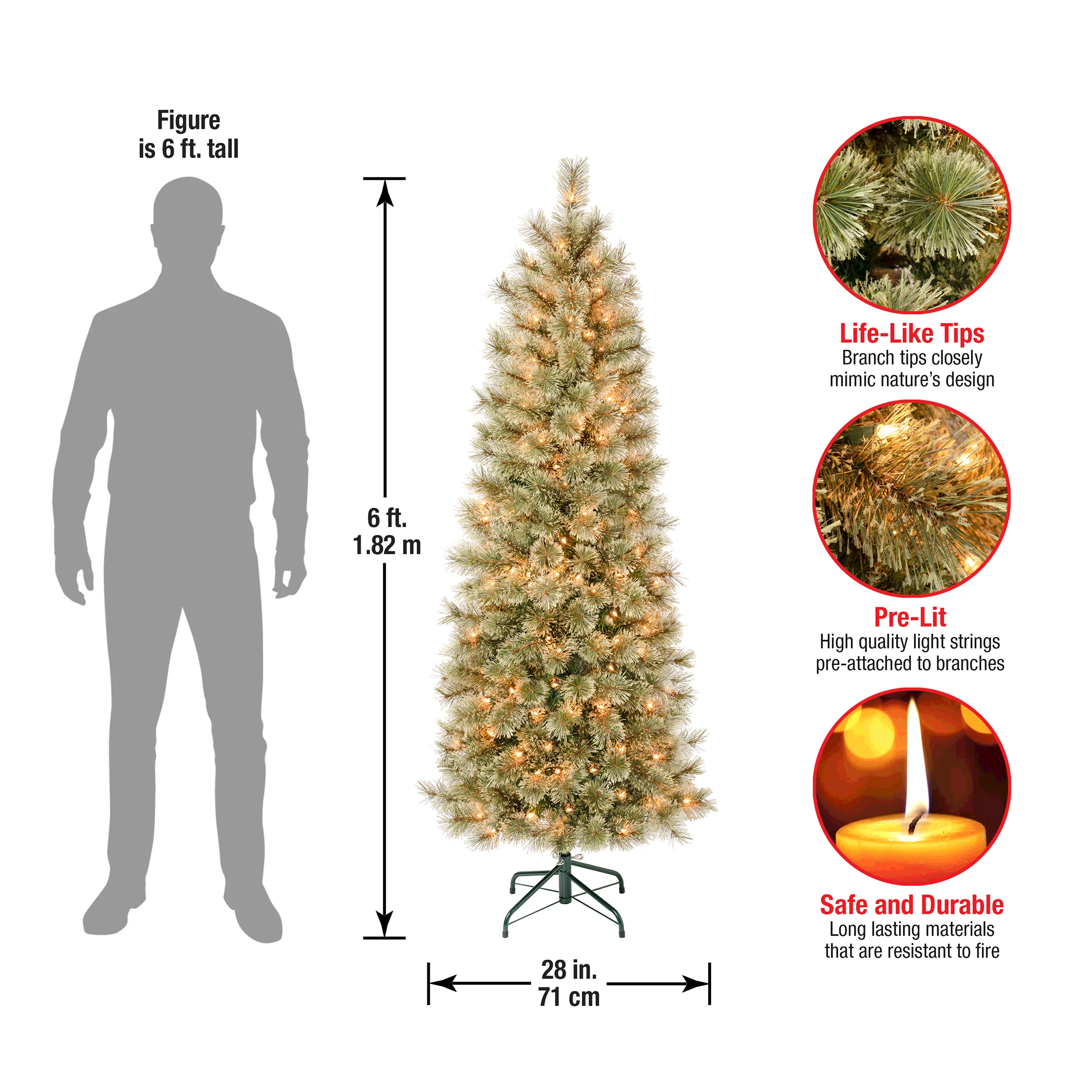 6 ft. Pre-Lit Arcadia Pine Cashmere Slim Tree with Clear Lights, Plug-In - Image 4