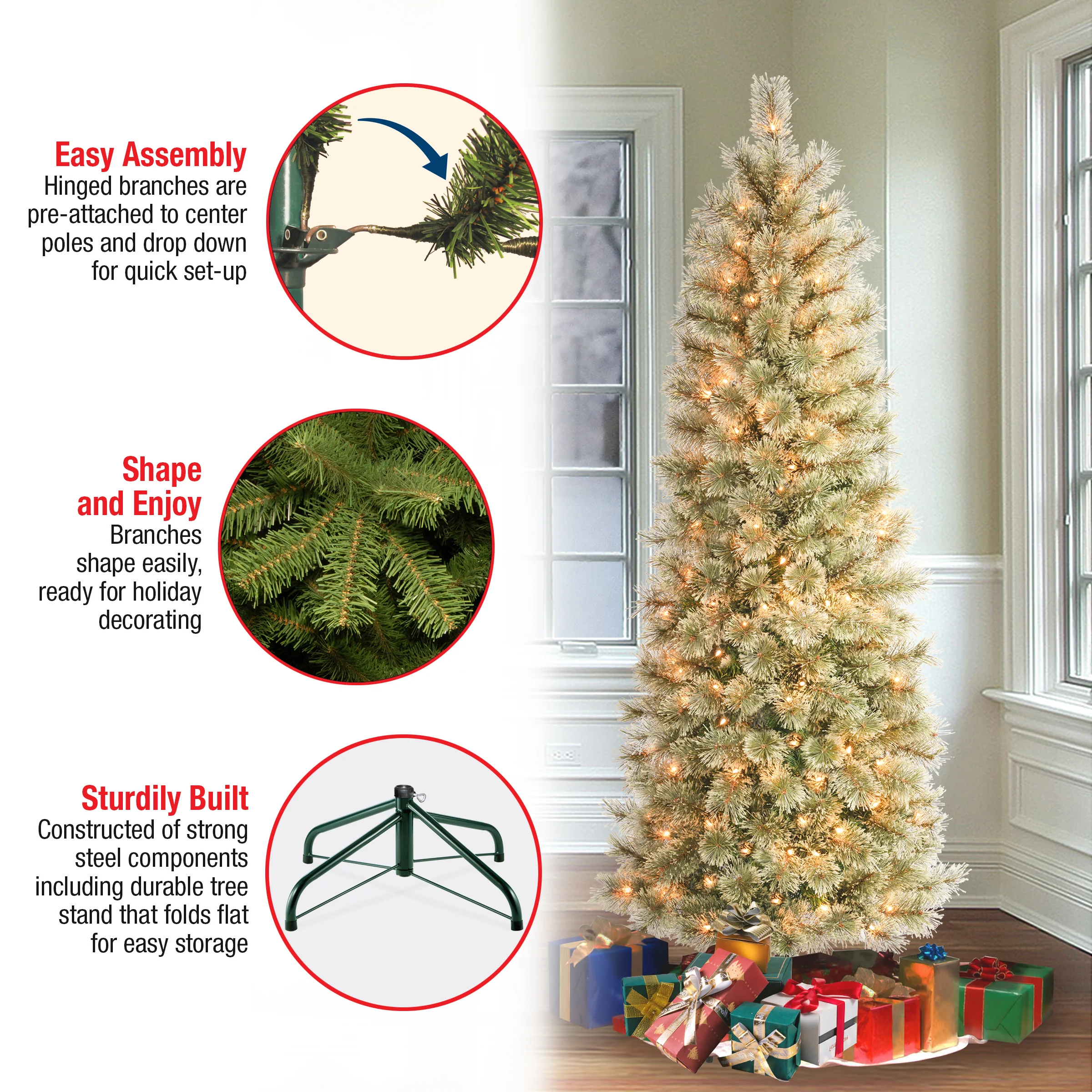 6 ft. Pre-Lit Arcadia Pine Cashmere Slim Tree with Clear Lights, Plug-In - Image 5