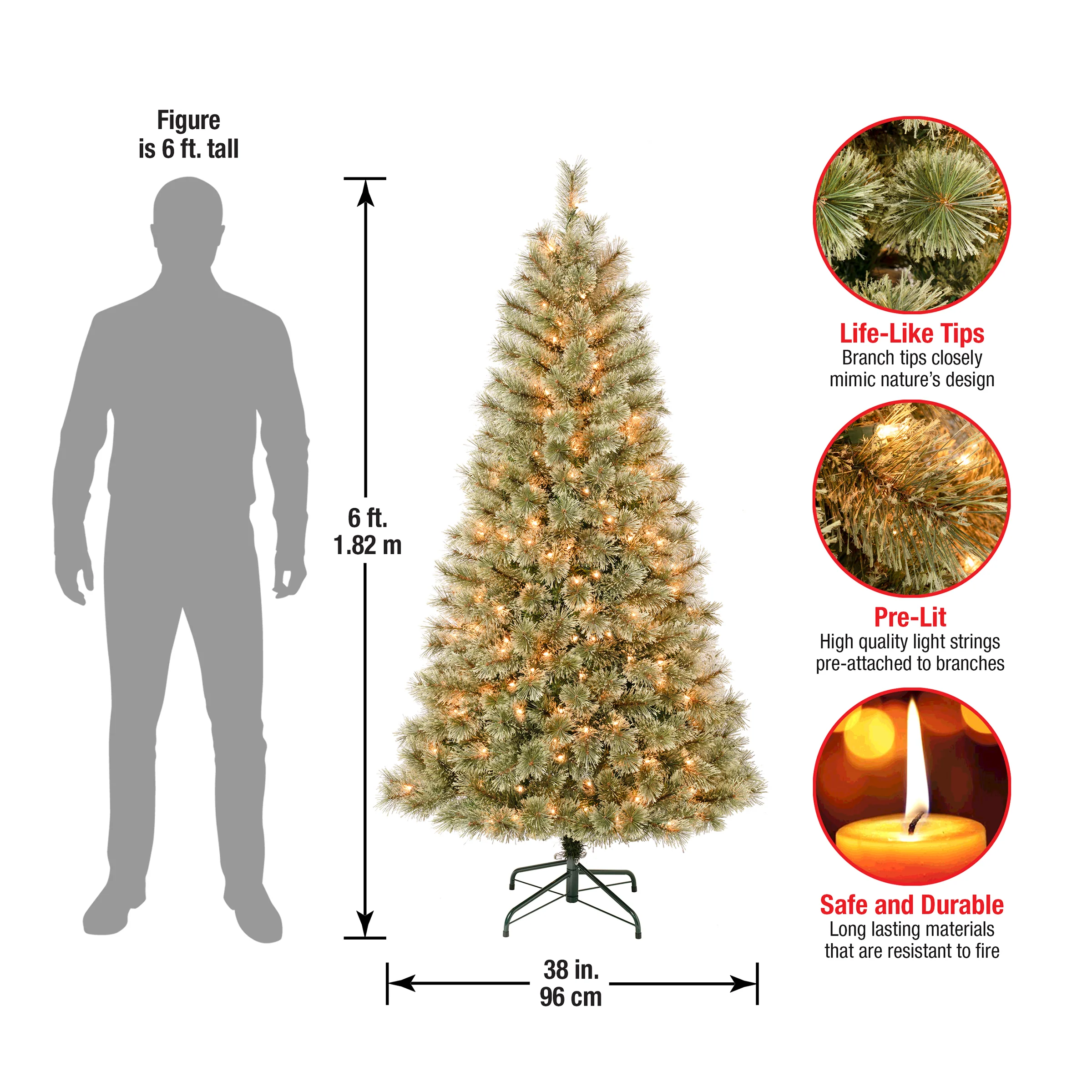 6 ft. Pre-Lit Arcadia Pine Cashmere with Clear Lights, Plug-In - Image 4