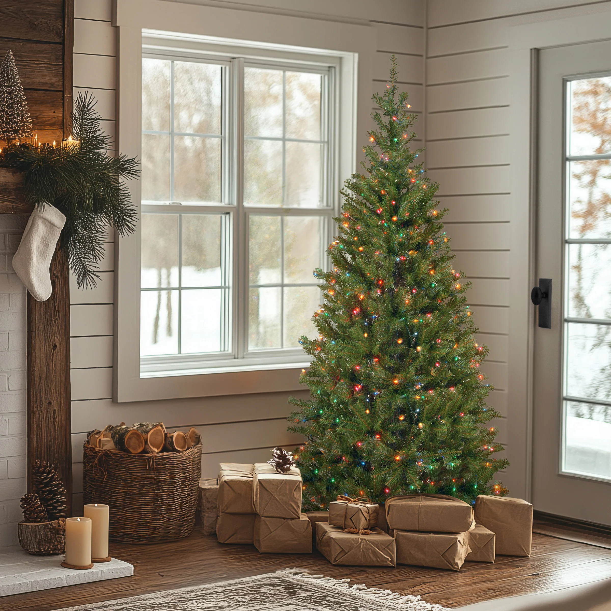 6 ft. Pre-Lit Aspen Spruce Slim Tree with Multicolor Lights, Plug-In - Image 2