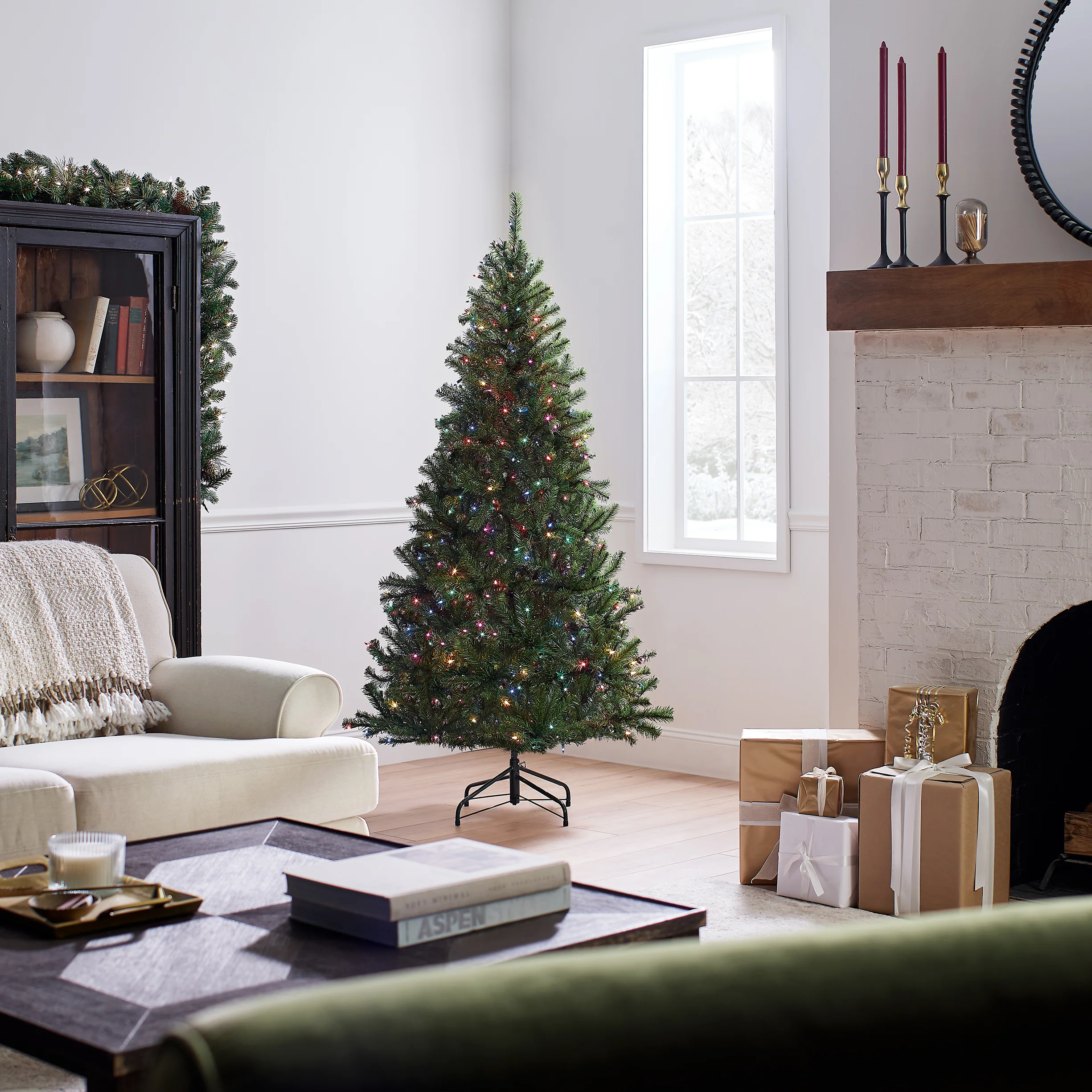 6 ft. Pre-Lit Aspen Spruce Slim Tree with Multicolor Lights, Plug-In - Image 8