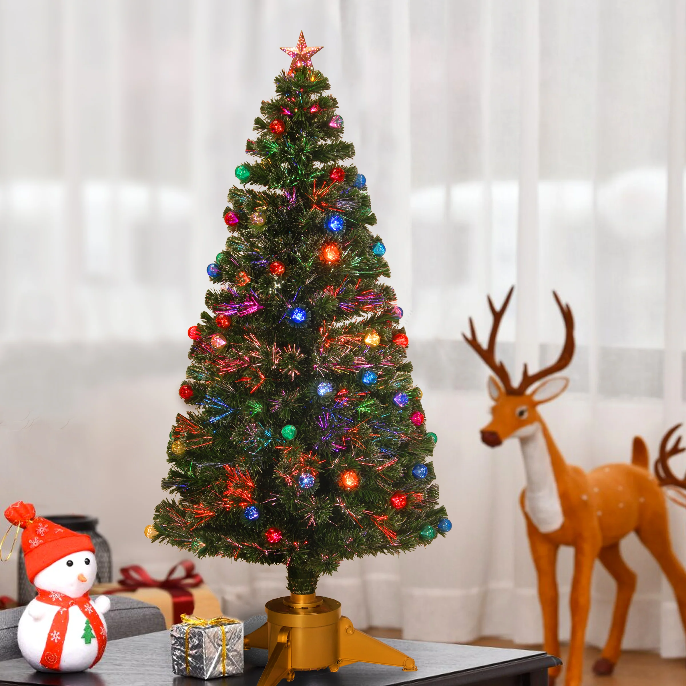 6 ft. Pre-Lit Fiber Optic Fireworks Tree with Ball Ornaments - Image 2