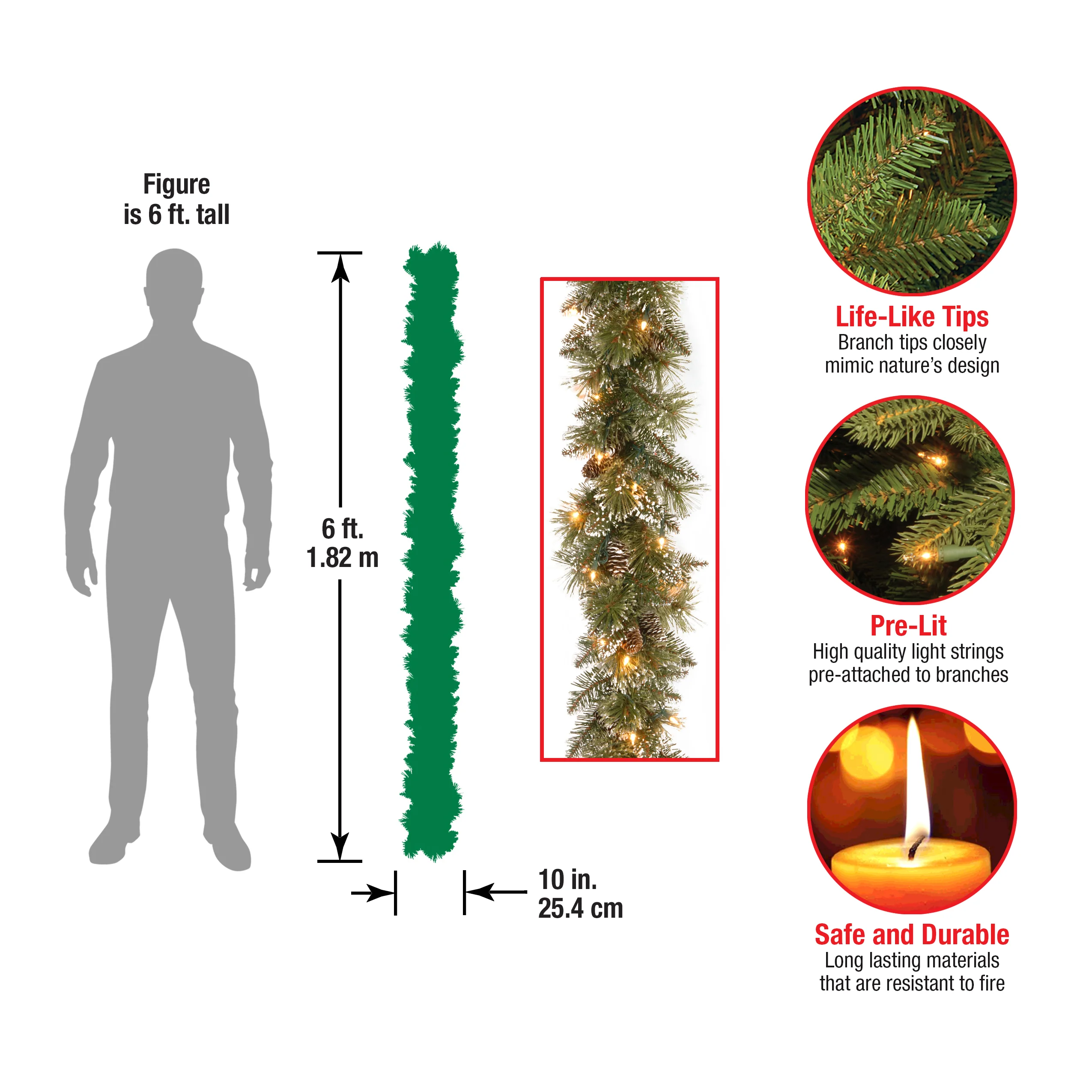 6 ft. Pre-Lit Glittery Bristle Pine Garland with LED Lights - Image 3