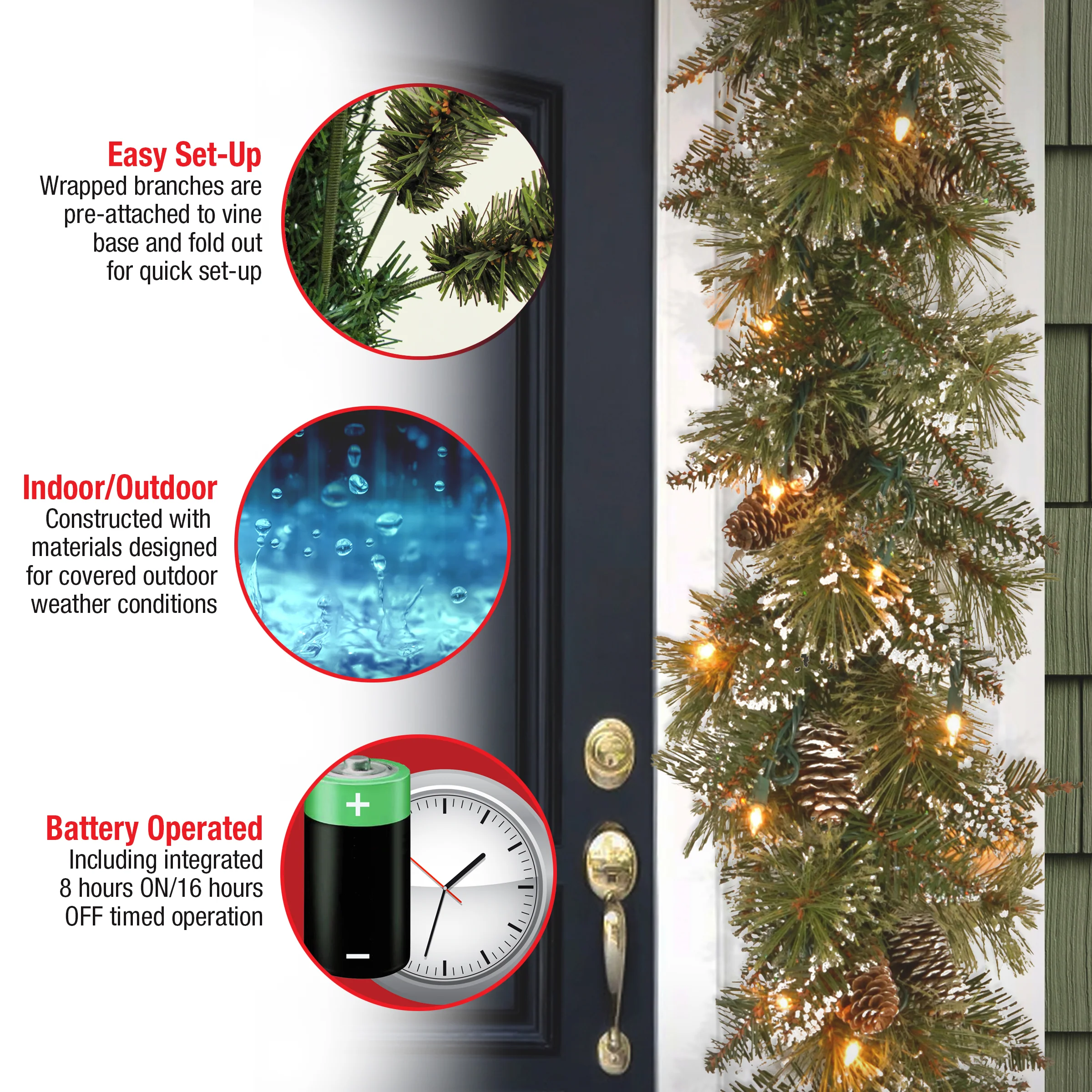 6 ft. Pre-Lit Glittery Bristle Pine Garland with LED Lights - Image 4