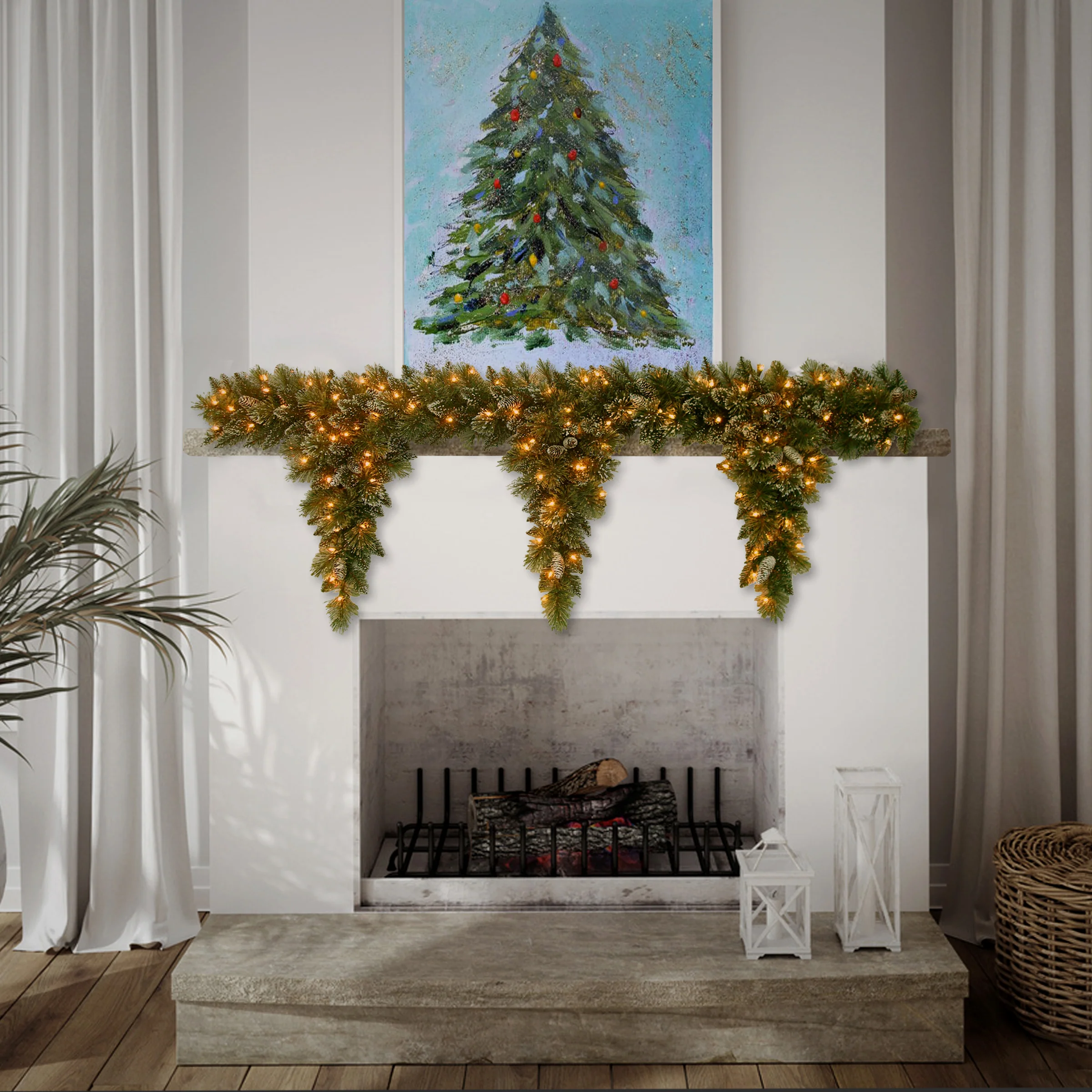 6 ft. Pre-Lit Glittery Bristle Teardrop Garland with Clear Lights - Image 2