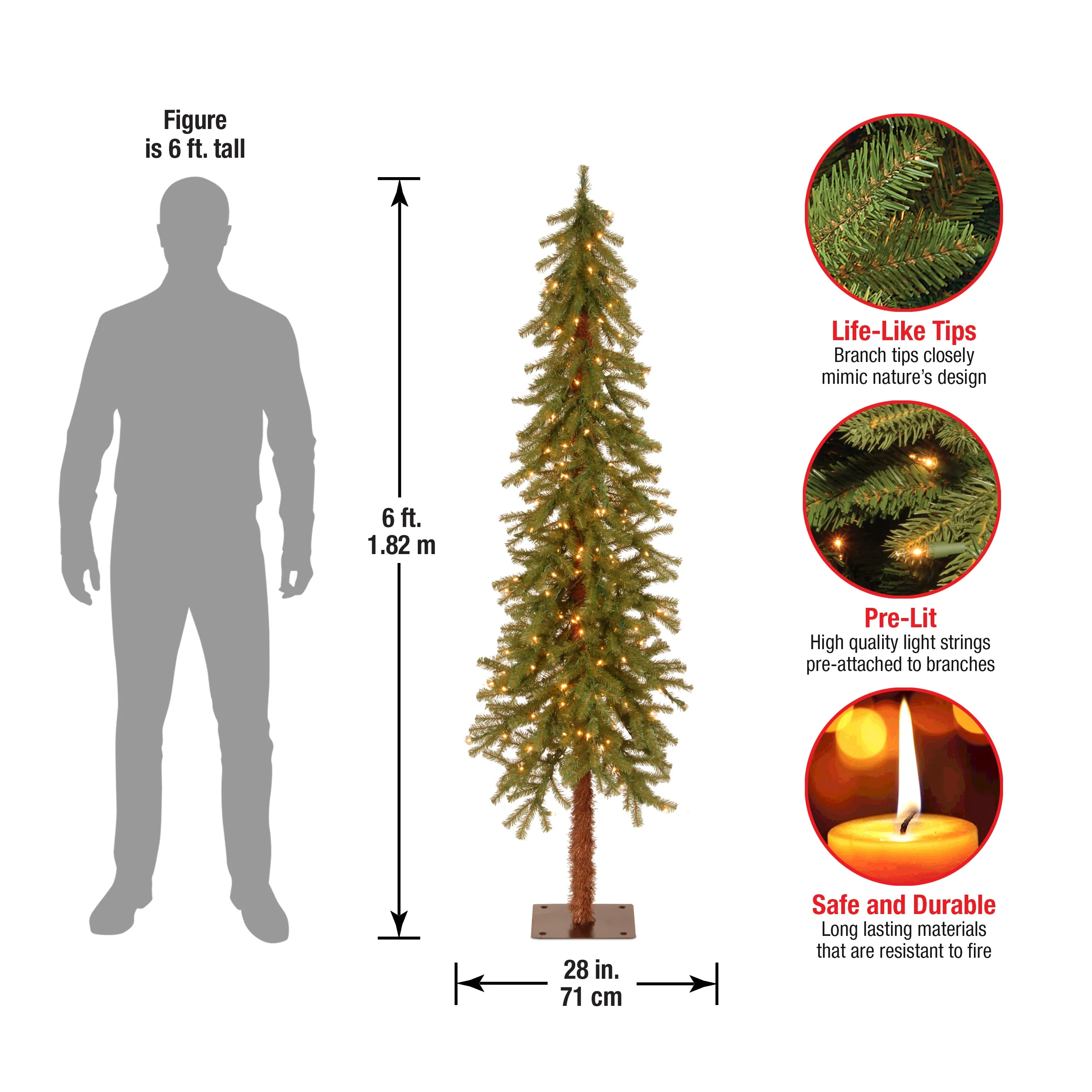 6 ft. Pre-Lit Hickory Cedar Tree with Clear Lights, Plug-In - Image 4