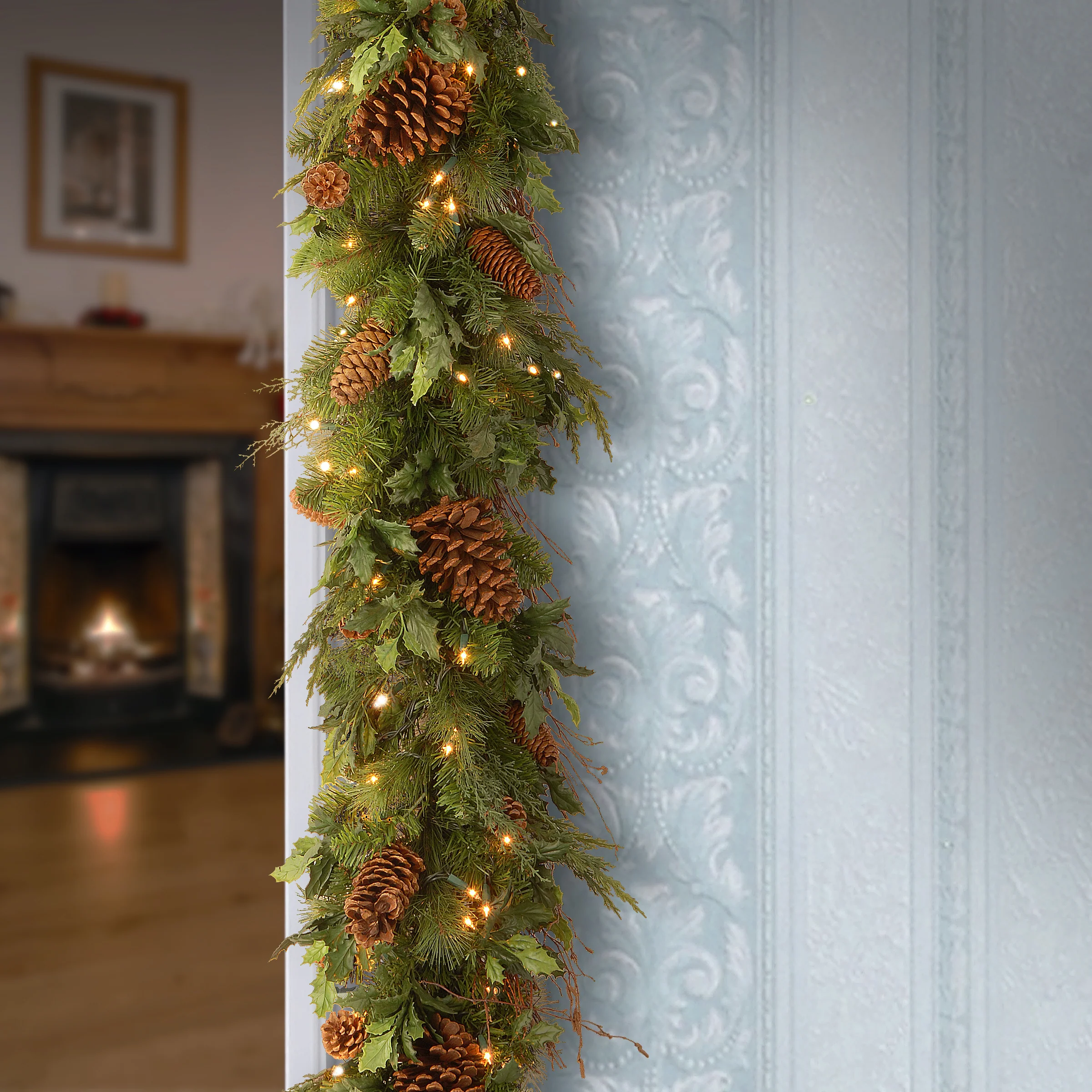 6 ft. Pre-Lit  Juniper Mix Pine Garland with LED Lights - Image 2