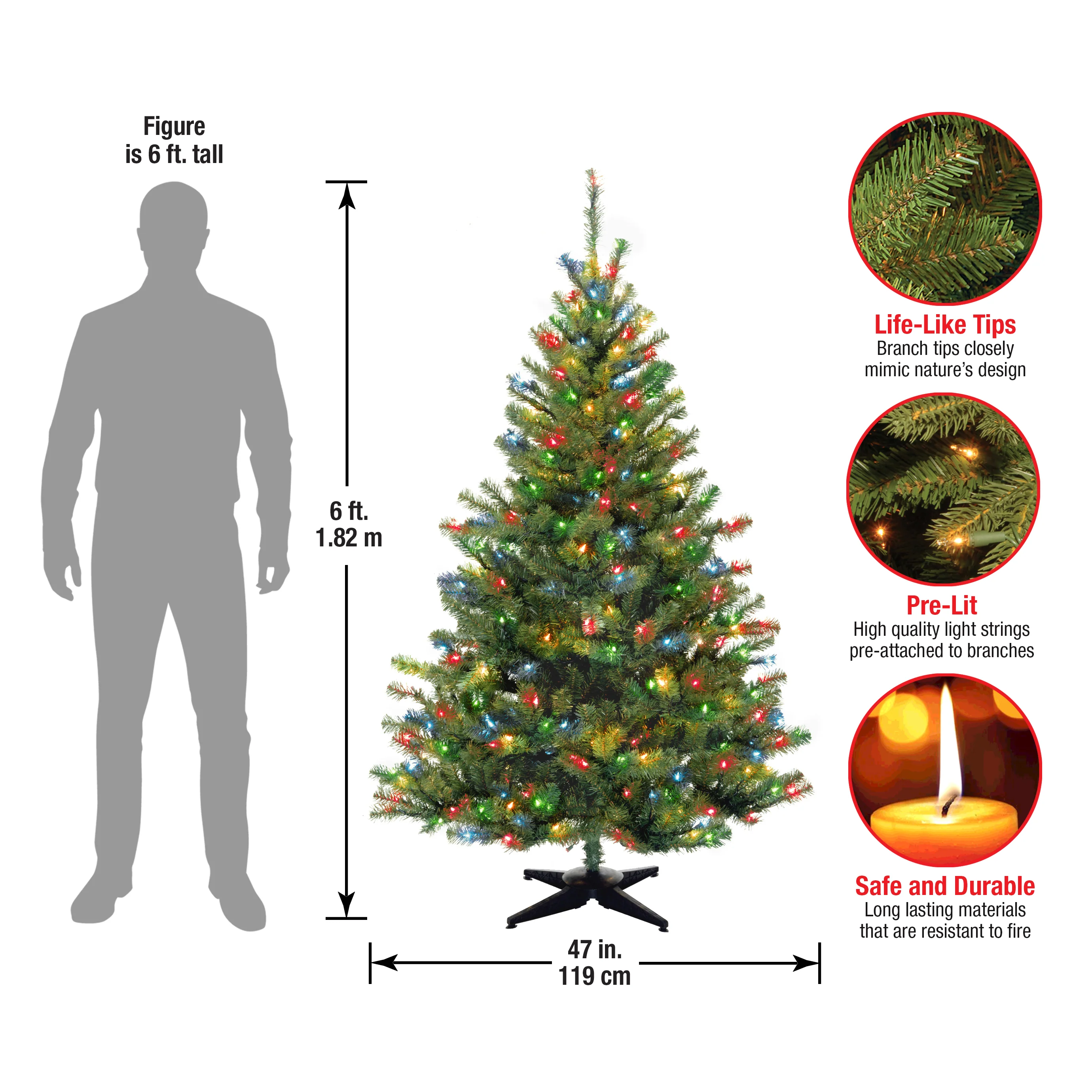 6 ft. Pre-Lit Kincaid Spruce Tree with Multicolor Lights, Plug-In - Image 5